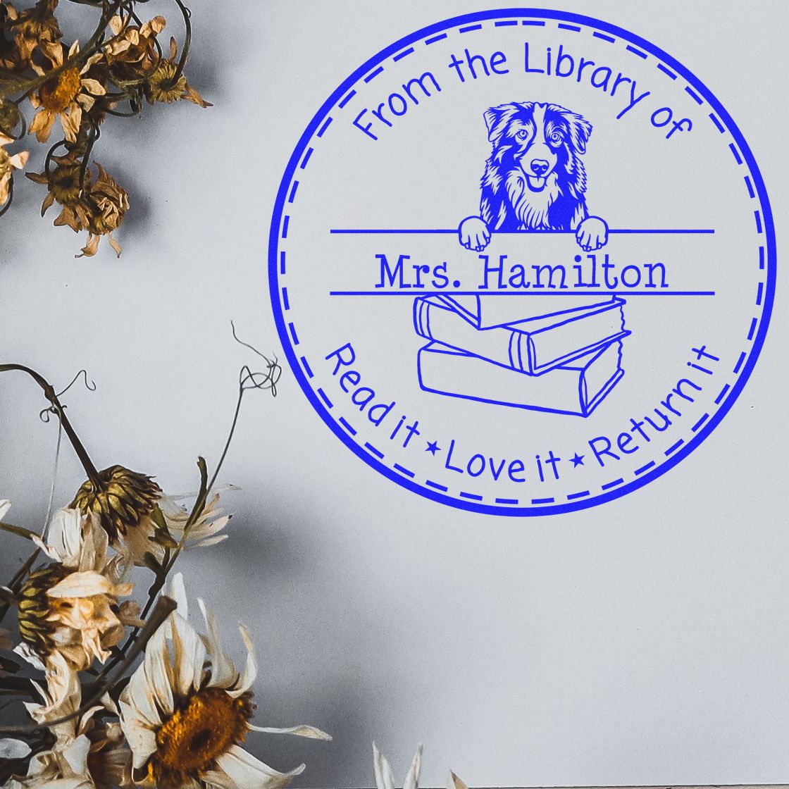 Customized Keep It, Love It, Return It Stamp with Australian Shepherd Dog - Engineer Seal Stamps