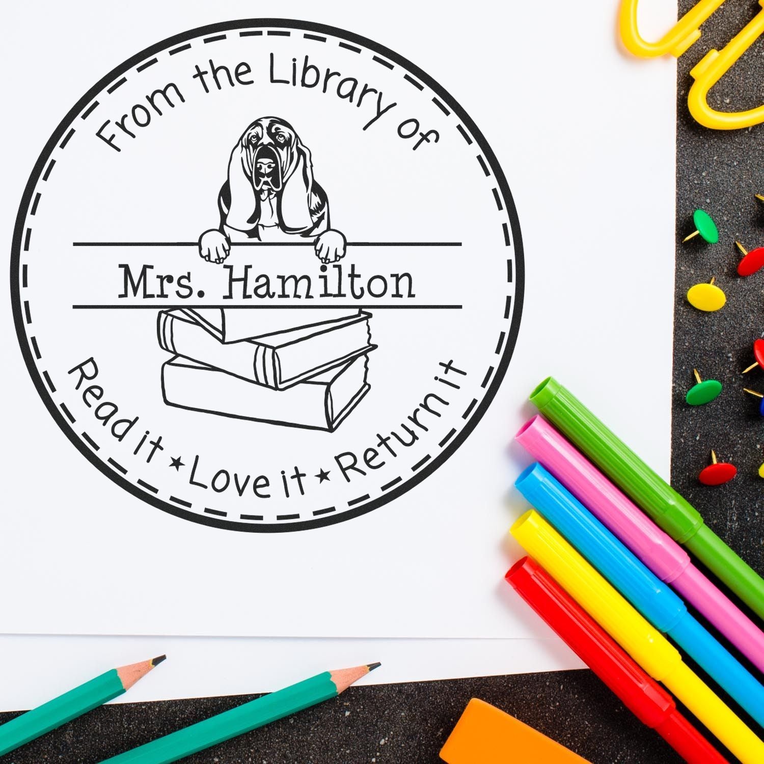 Basset Hound Dog Themed Librarian Stamp - Engineer Seal Stamps