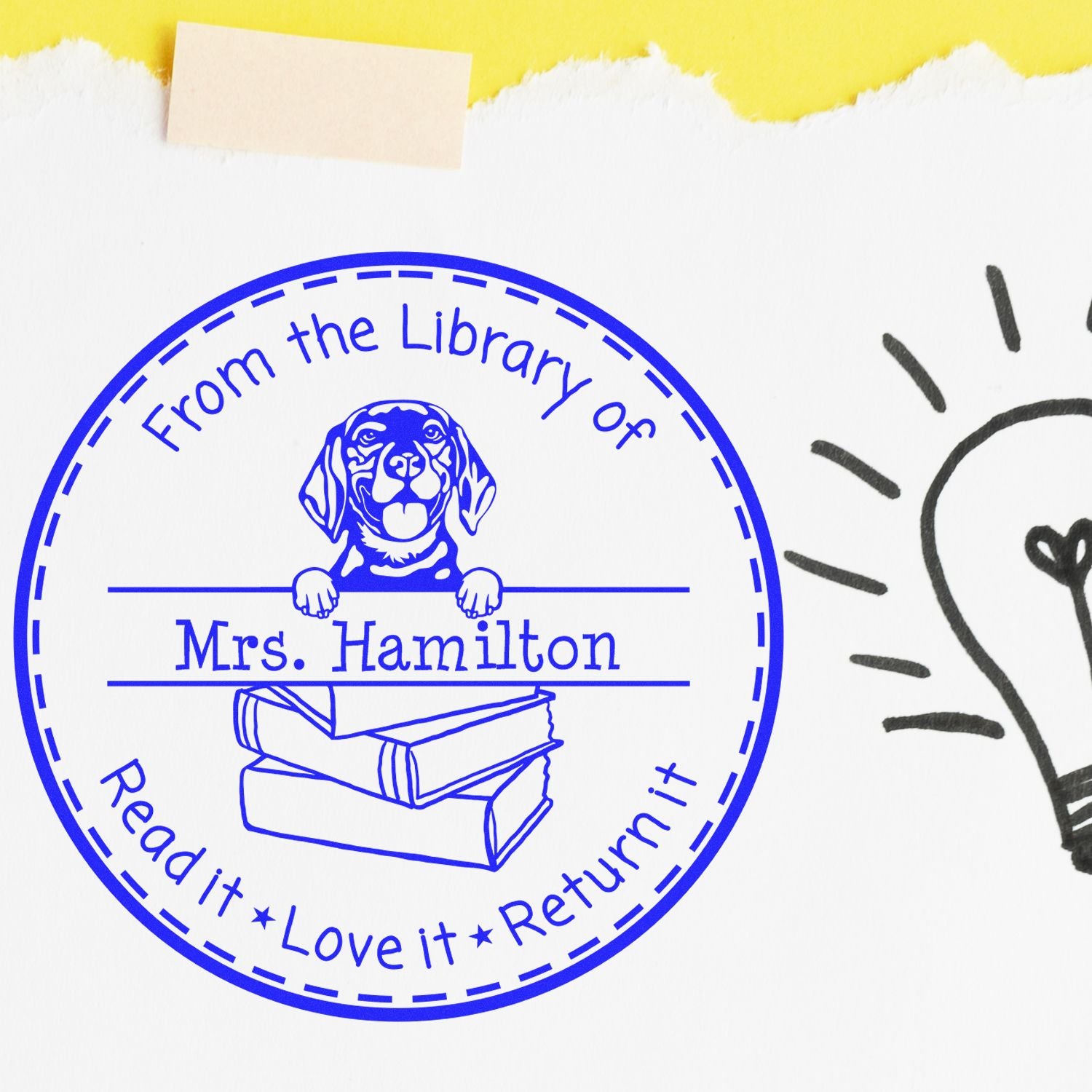 Customized Borrowed Book Reminder Stamp with Beagle Dog - Engineer Seal Stamps