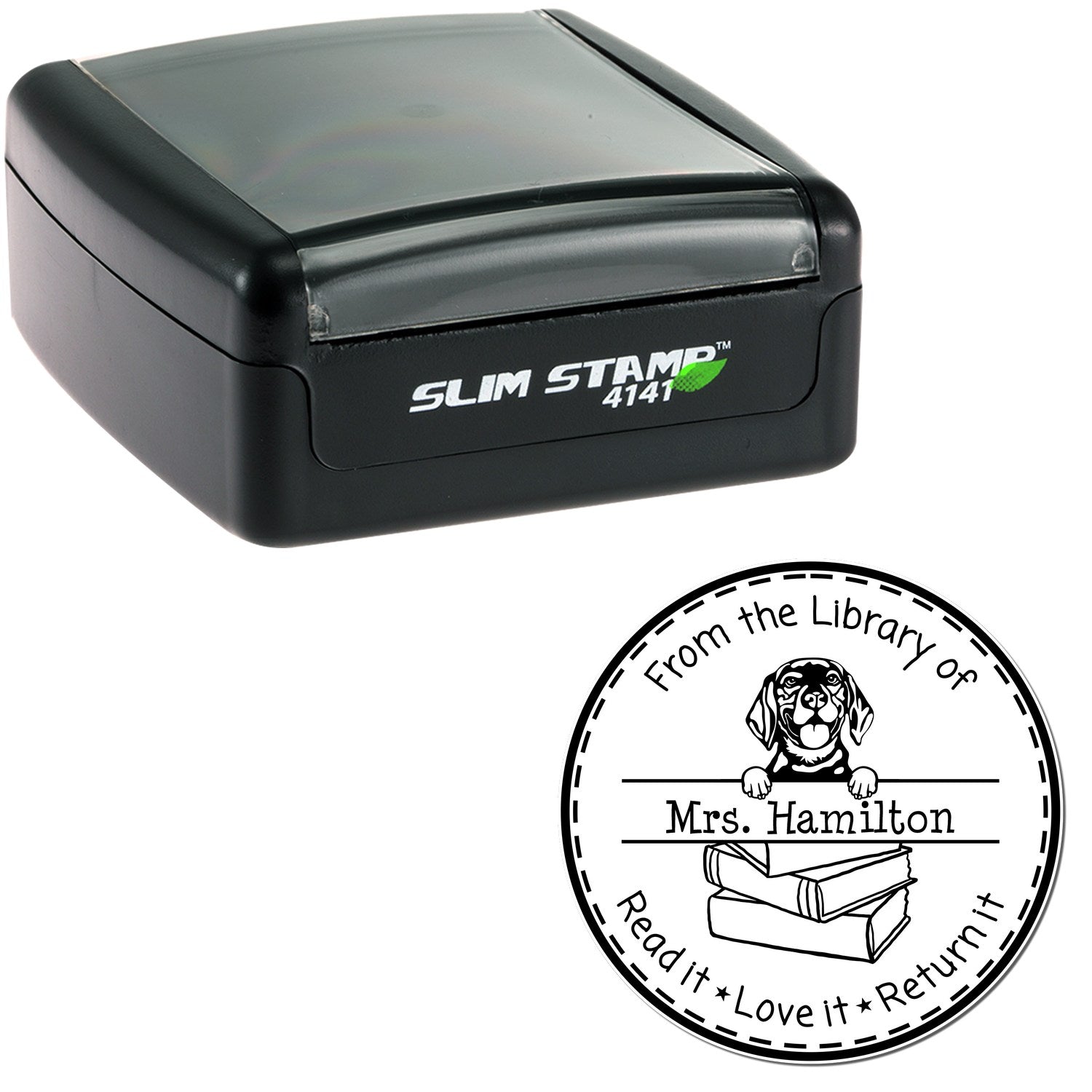 Customized Borrowed Book Reminder Stamp with Beagle Dog - Engineer Seal Stamps
