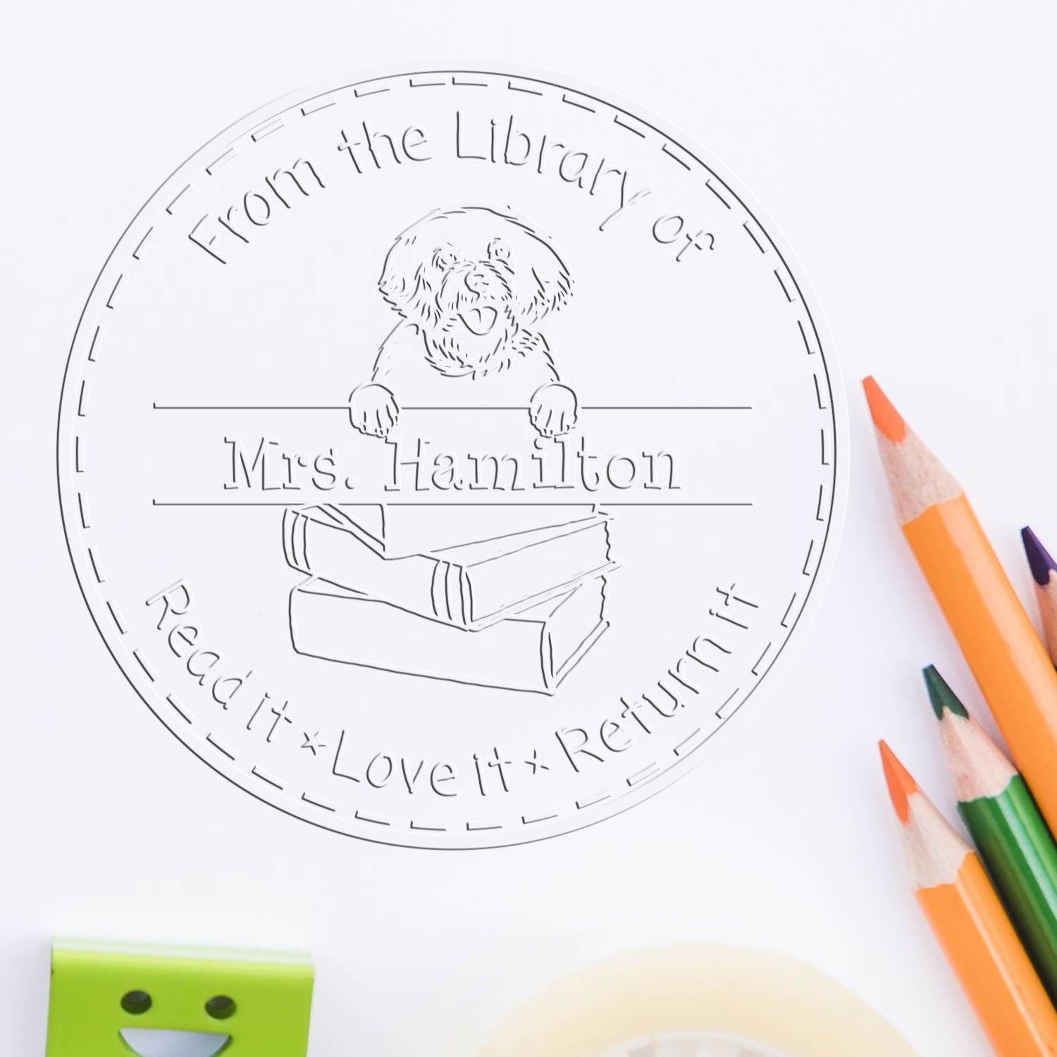 Custom Book Embossed Stamp with Bichon Frise Dog - Engineer Seal Stamps