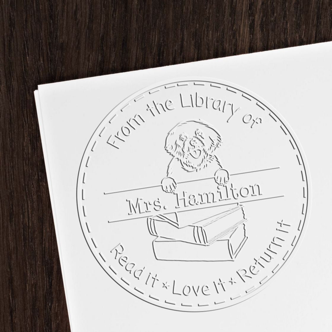Bichon Frise Dog Custom Library Return Seal Embosser - Engineer Seal Stamps