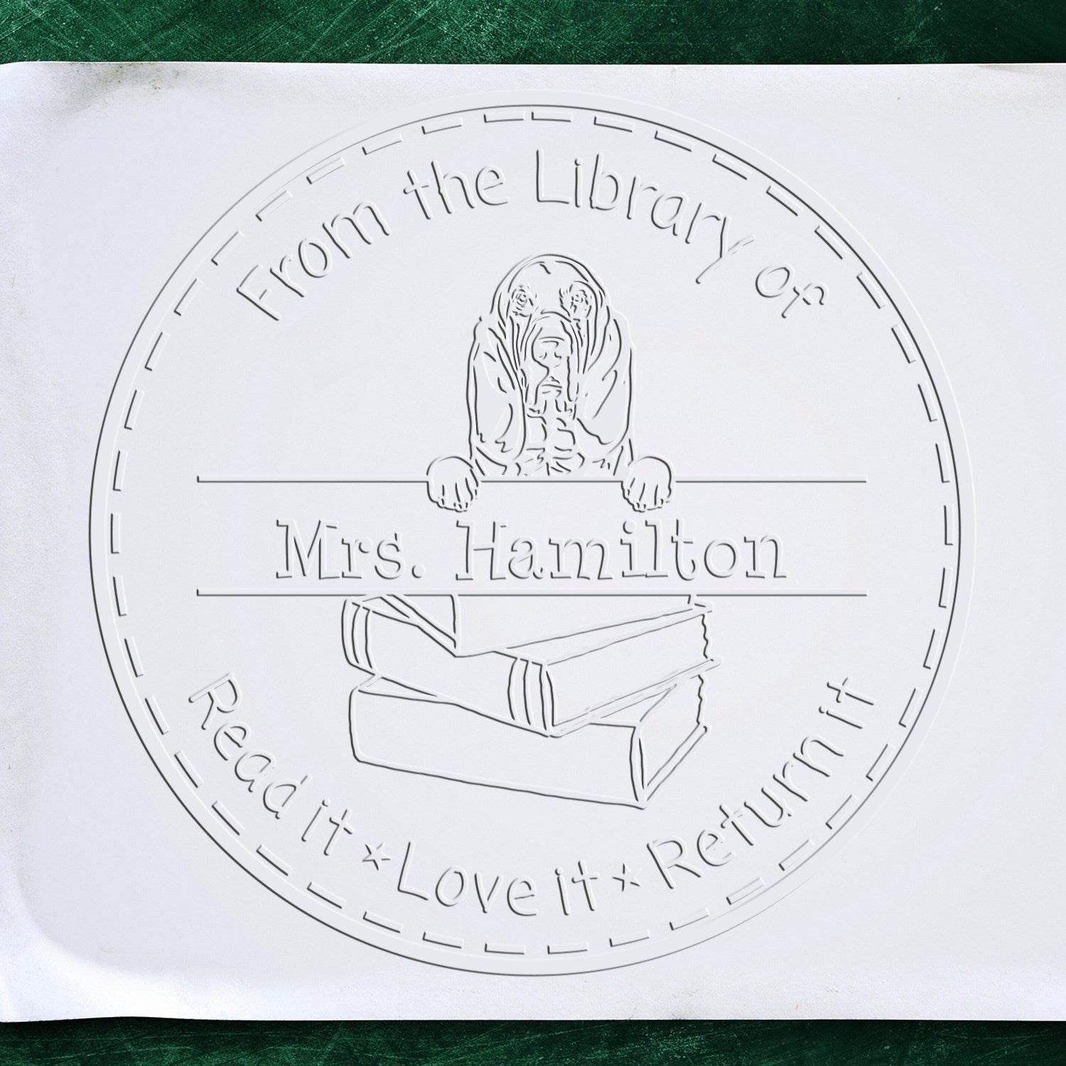Desk Bloodhounds Dog Custom Library Return Embossed Stamp - Engineer Seal Stamps