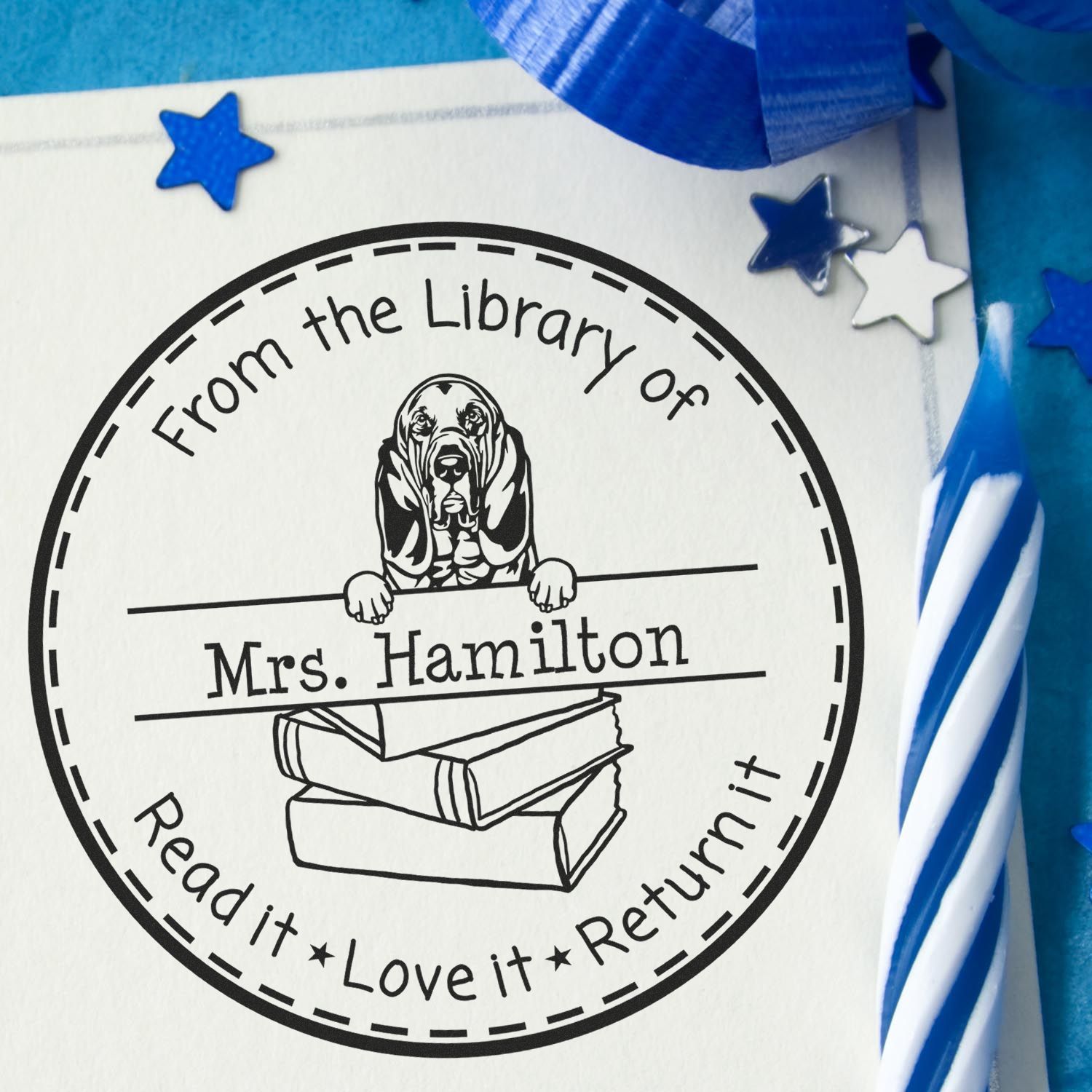 Customized Reading Stamp with Bloodhounds Dog - Engineer Seal Stamps