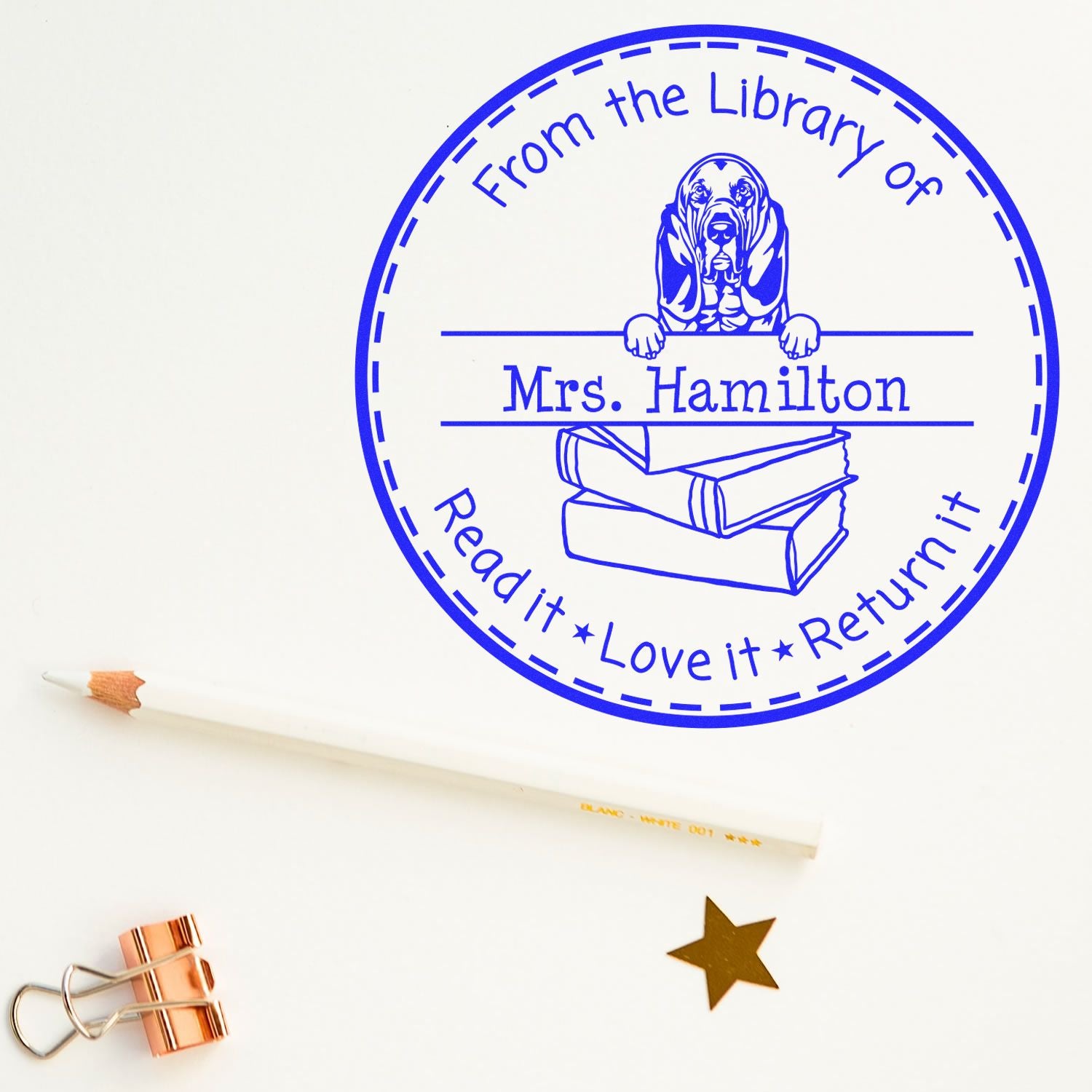 Customized Reading Stamp with Bloodhounds Dog - Engineer Seal Stamps