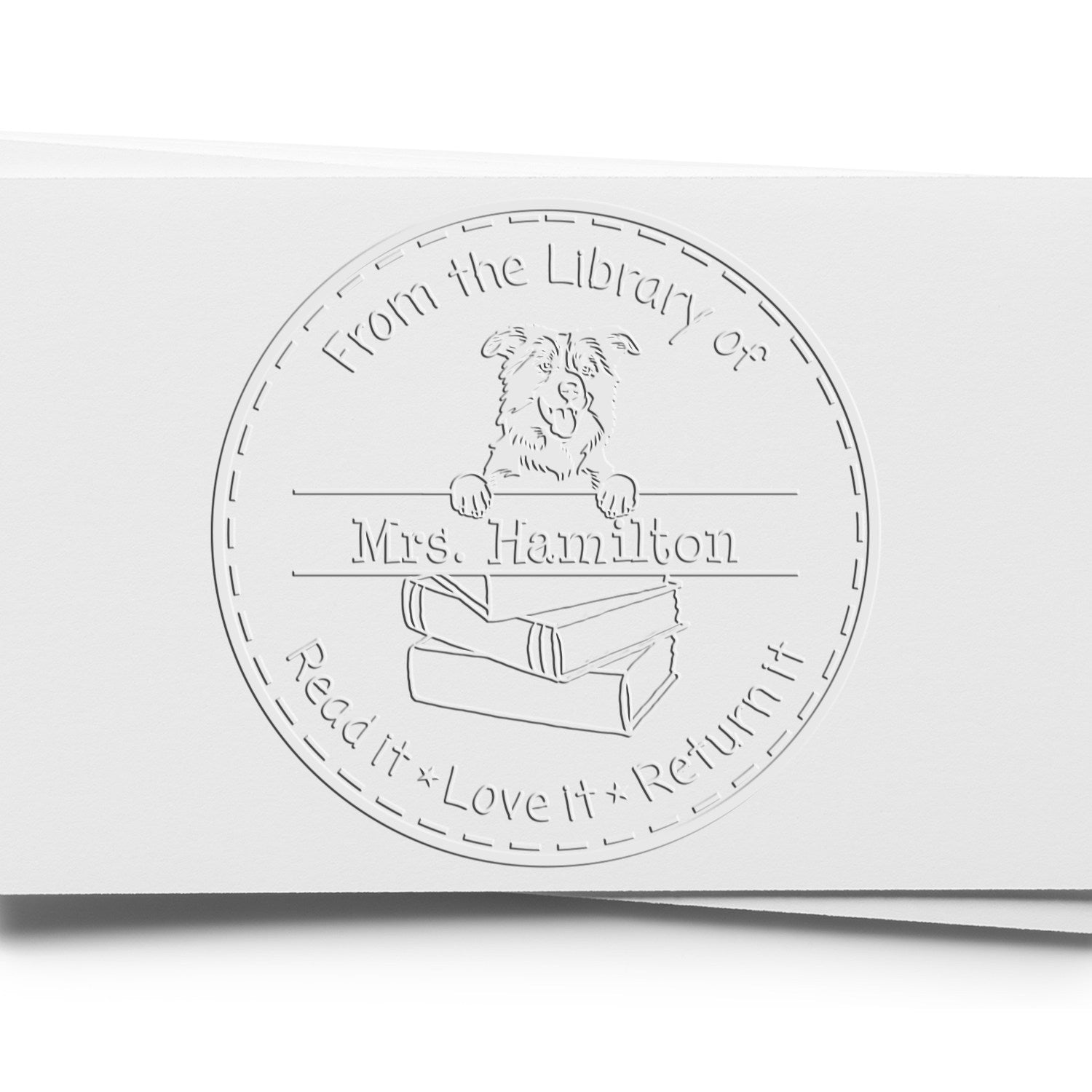 Custom Library Embosser with Border Collies Dog - Engineer Seal Stamps