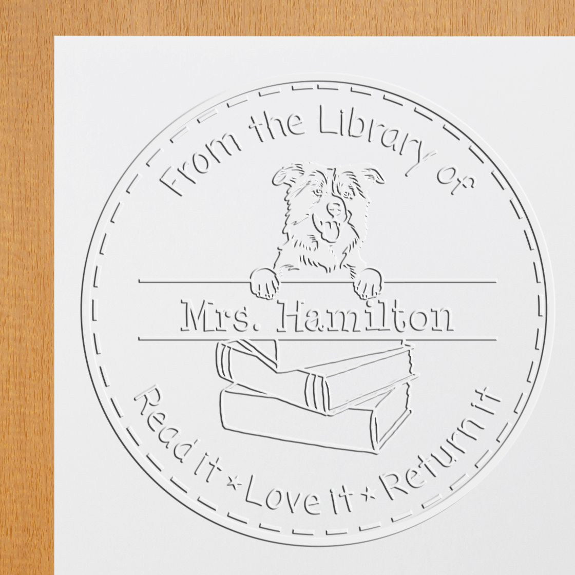 Custom Library Embosser with Border Collies Dog - Engineer Seal Stamps