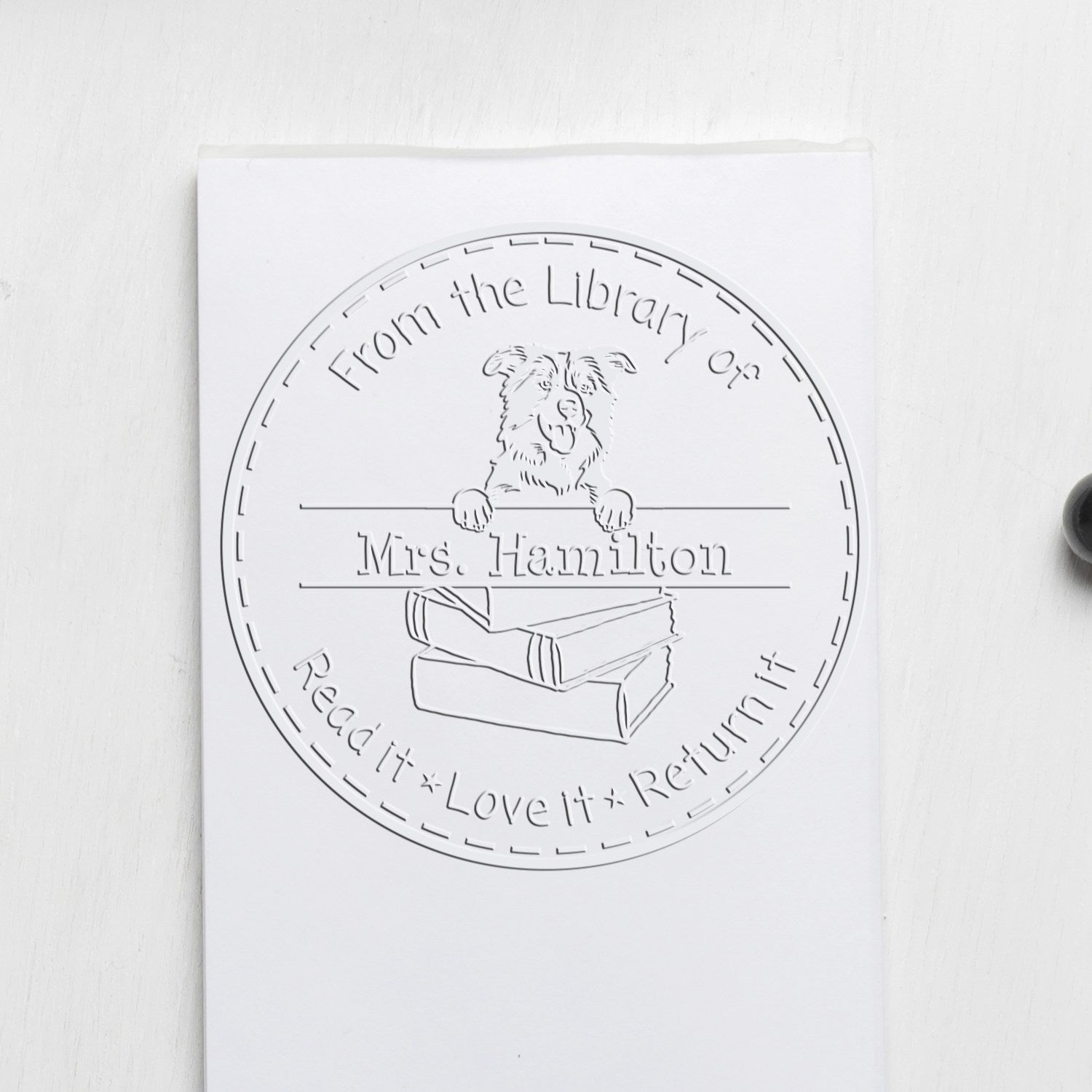 Desk Border Collies Dog Custom Library Return Embossing Seal - Engineer Seal Stamps