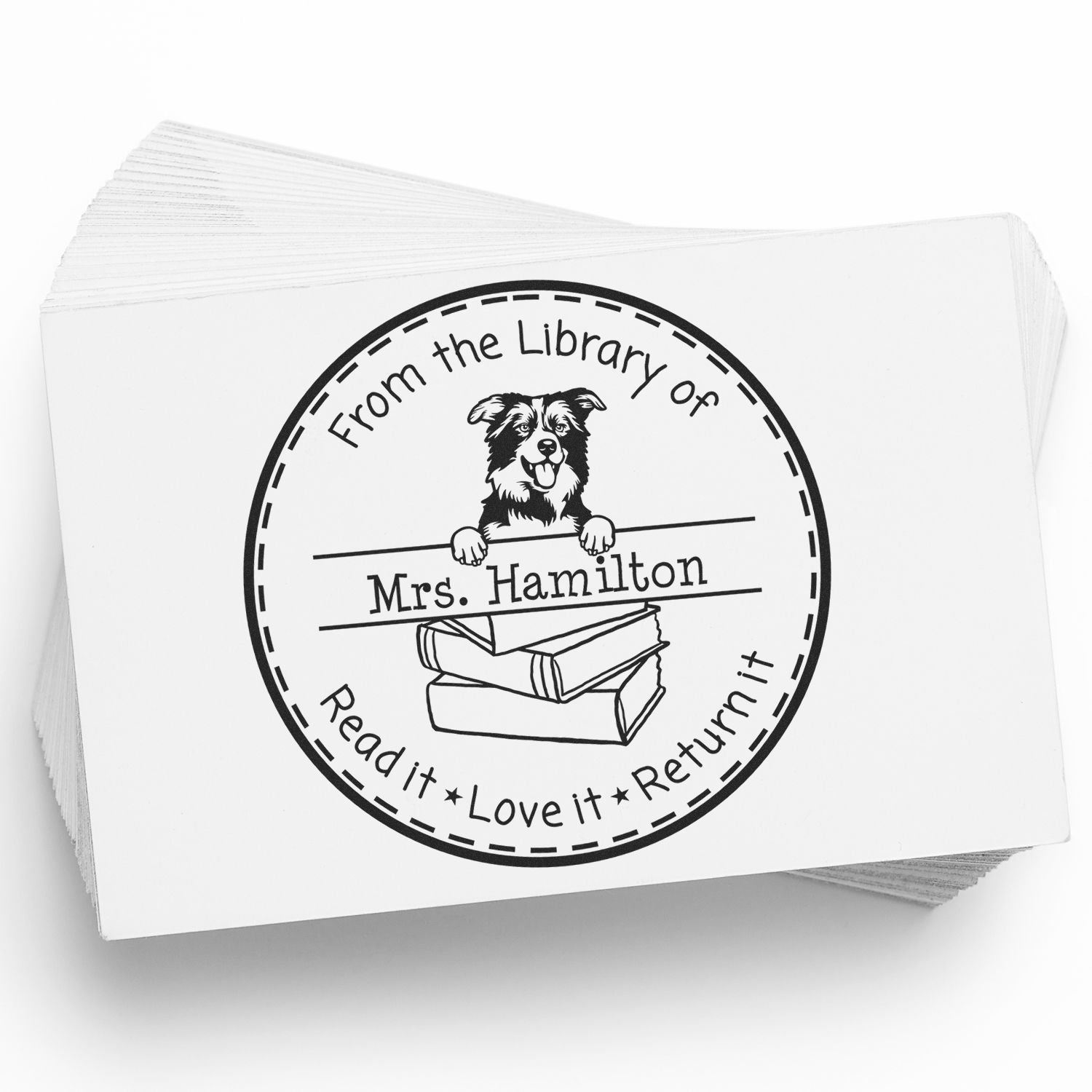 Border Collies Dog Themed Teacher Library Stamper - Engineer Seal Stamps