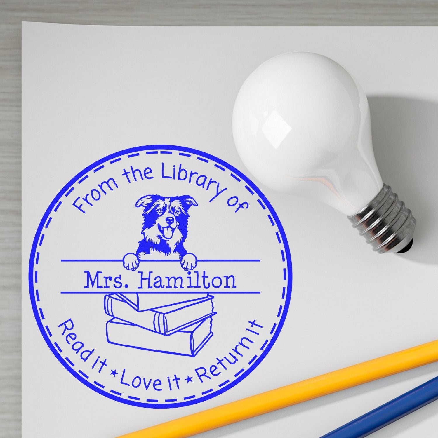 Border Collies Dog Themed Home Library Stamp - Engineer Seal Stamps