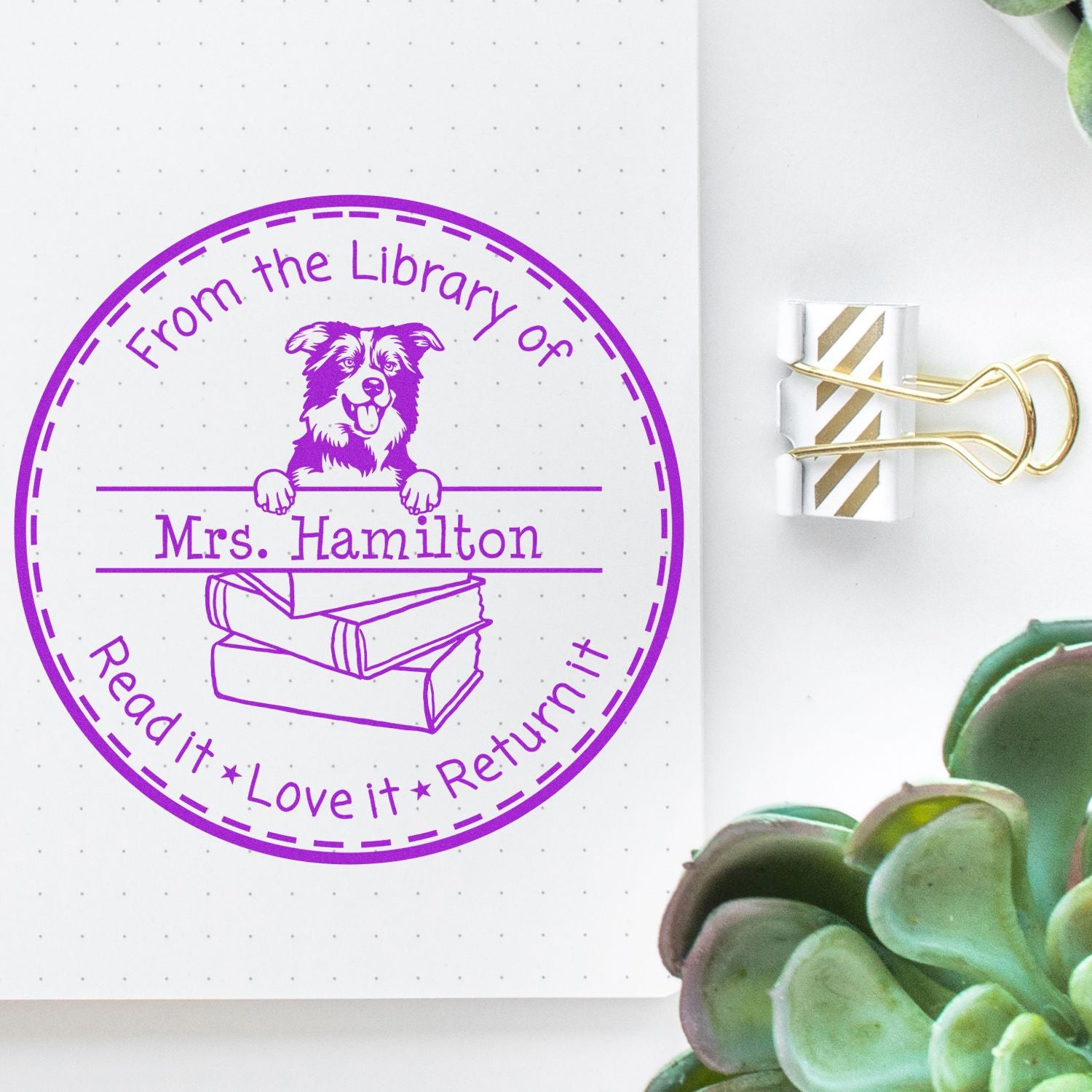Customized Reading Stamper with Border Collies Dog - Engineer Seal Stamps
