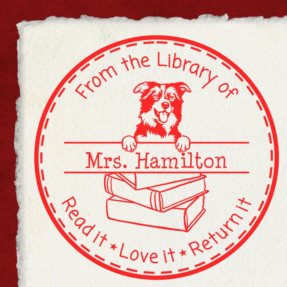 Border Collies Dog Themed Teacher Library Stamper - Engineer Seal Stamps