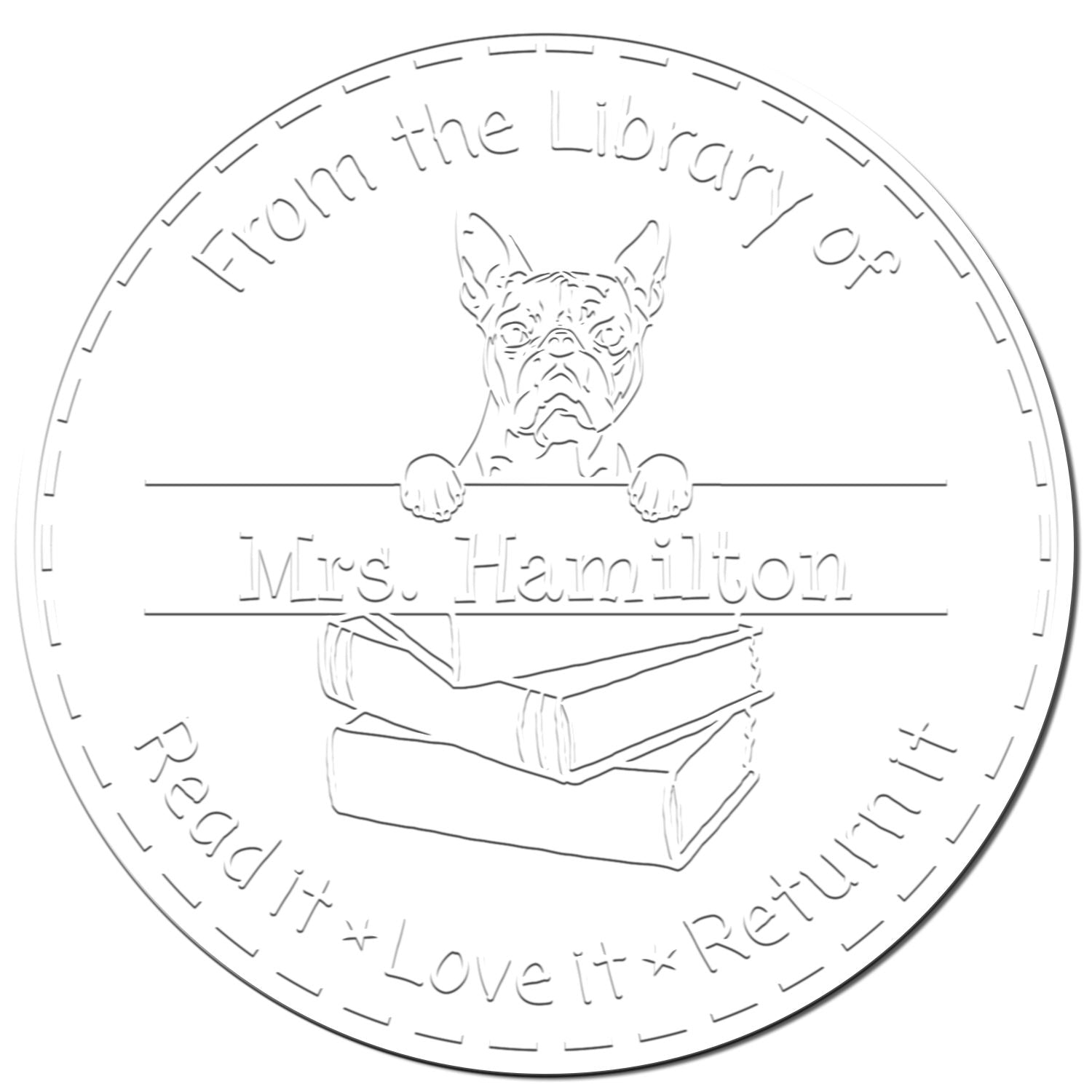 Boston Terrier Dog Custom Name For Books Embosser - Engineer Seal Stamps