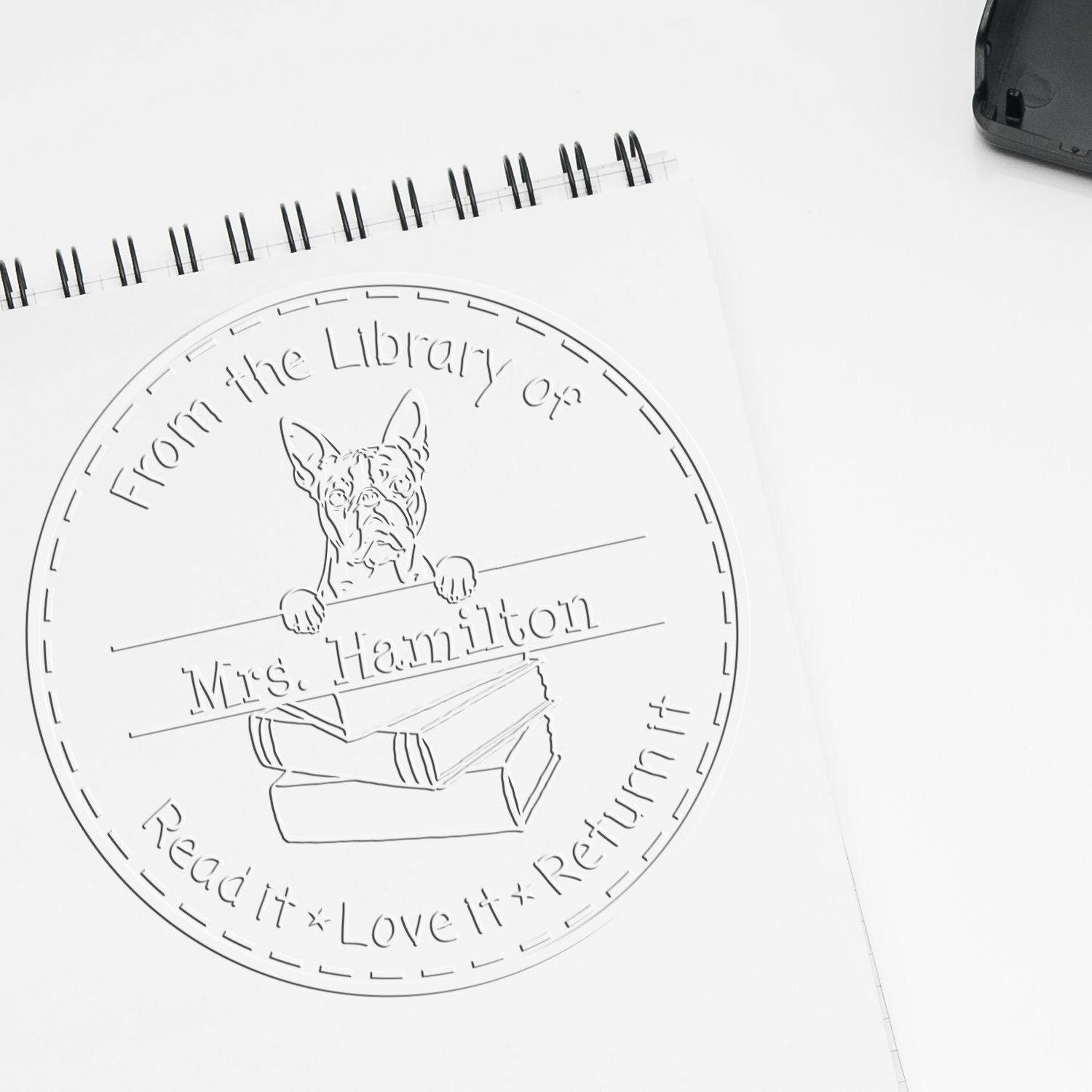 Boston Terrier Dog Custom Name For Books Embosser - Engineer Seal Stamps
