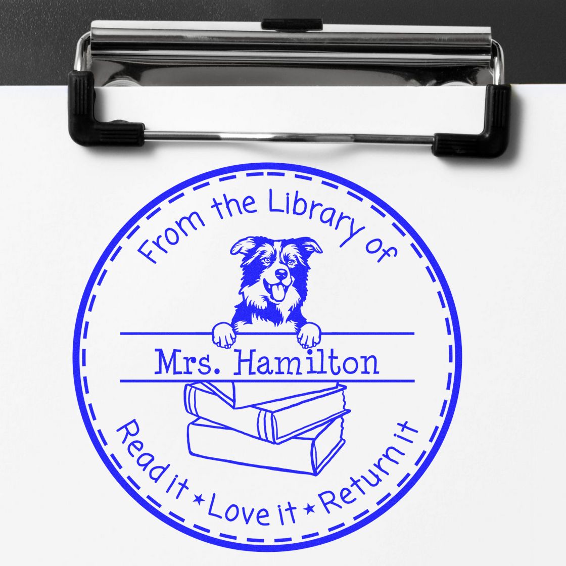 Customized Lending Library Stamp with Boston Terrier Dog - Engineer Seal Stamps