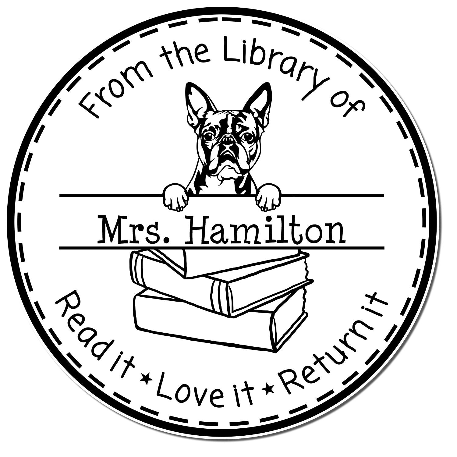 Customized Lending Library Stamp with Boston Terrier Dog - Engineer Seal Stamps