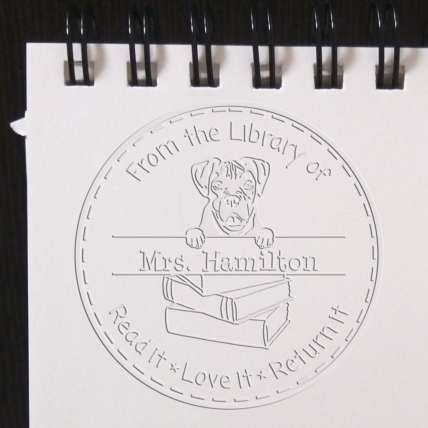 Custom Library Seal Embosser with Boxer Dog - Engineer Seal Stamps