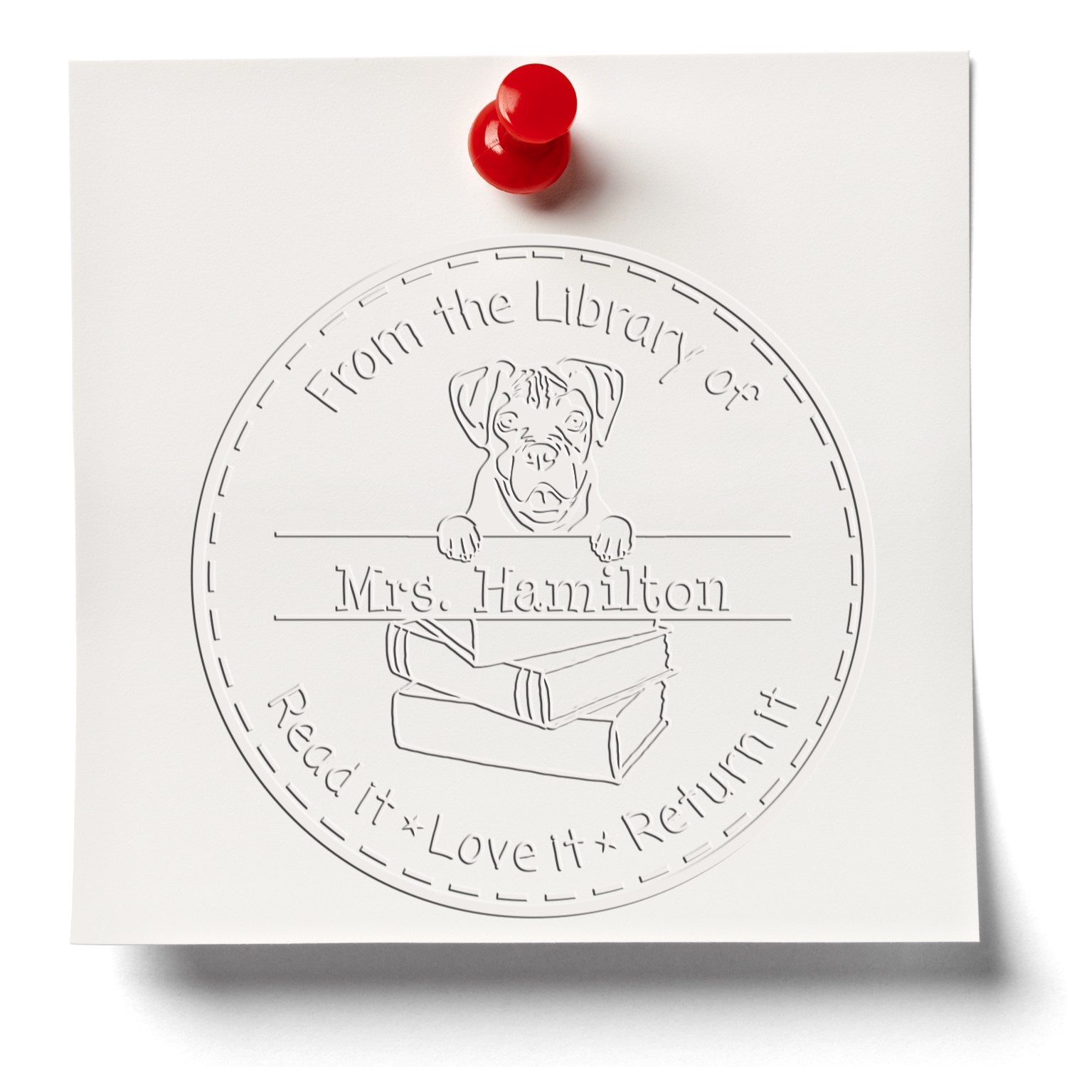 Custom Library Seal Embosser with Boxer Dog - Engineer Seal Stamps