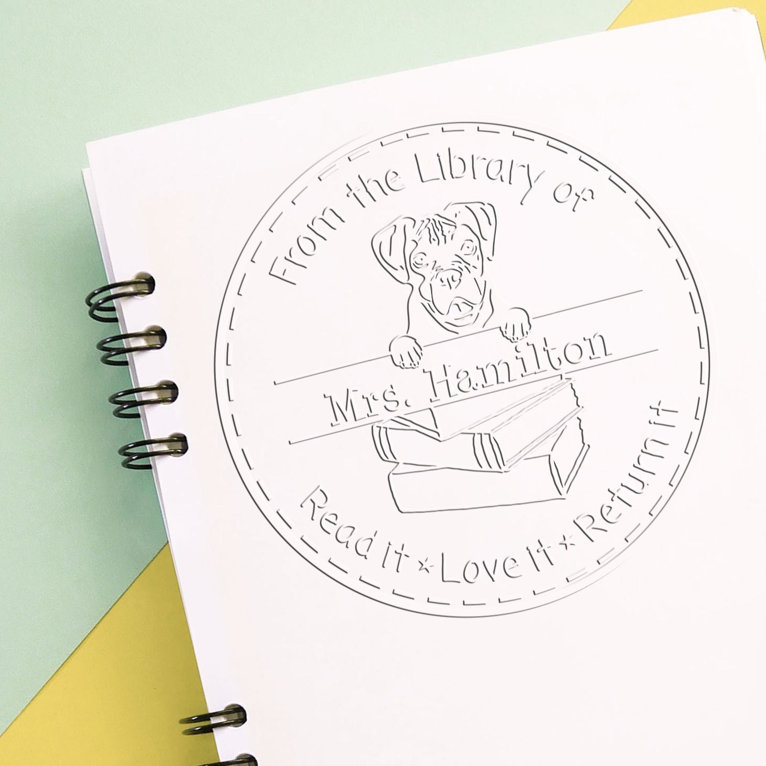 Desk Boxer Dog Custom Name For Books Seal - Engineer Seal Stamps