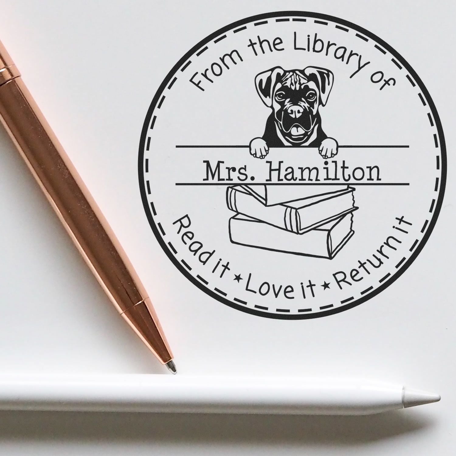 Boxer Dog Customized Book Personalization Tool Stamp - Engineer Seal Stamps