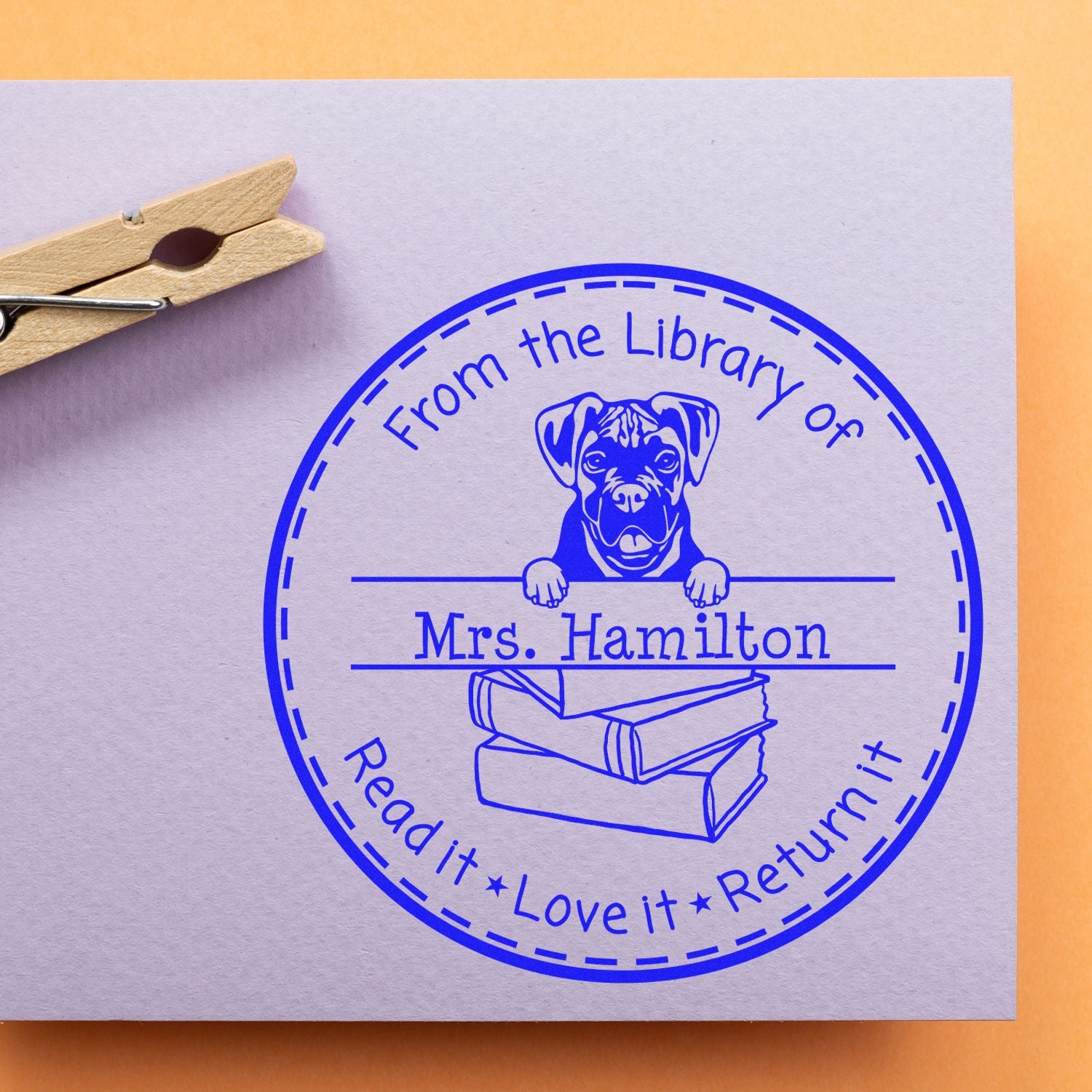 Customized Lending Library Stamper with Boxer Dog - Engineer Seal Stamps