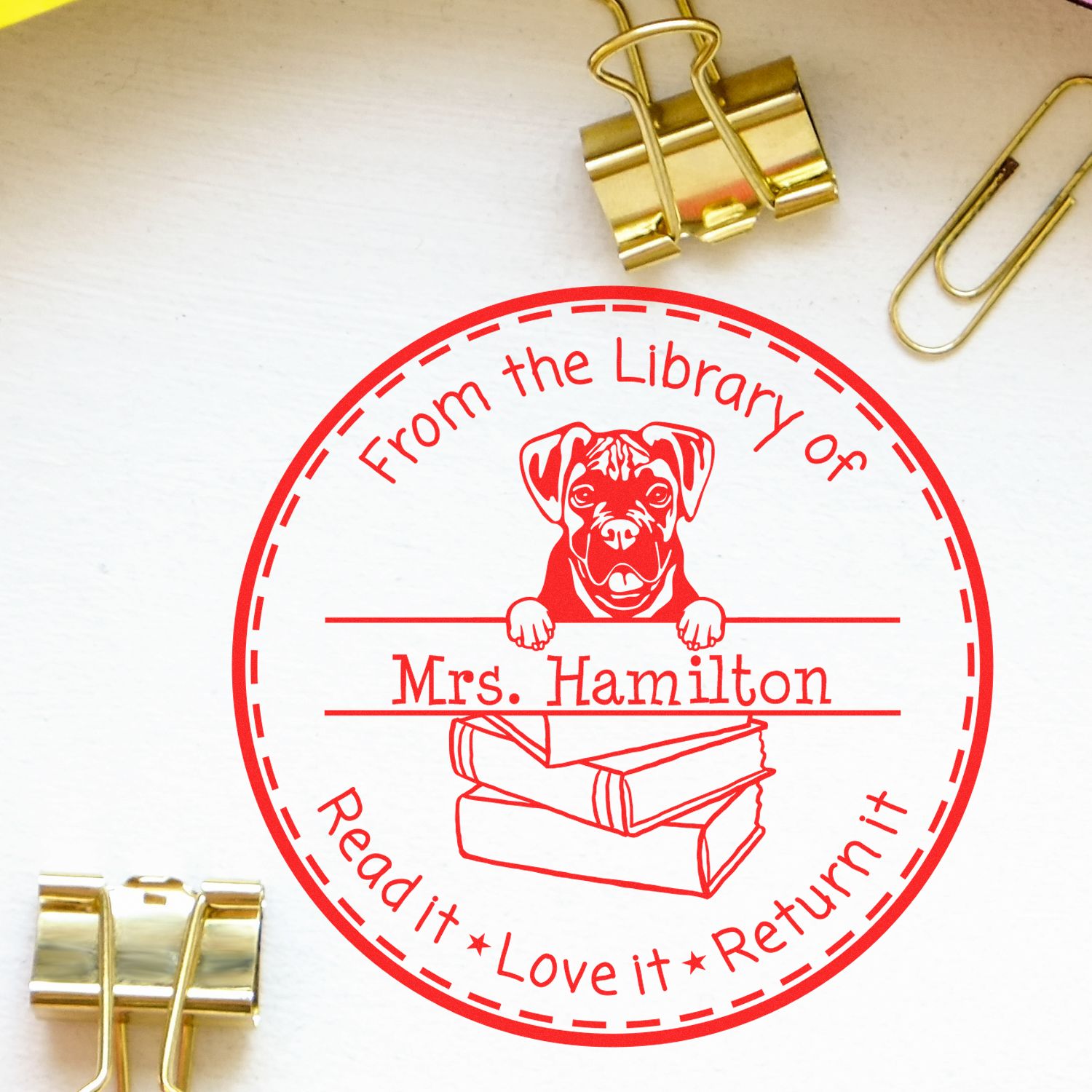 Boxer Dog Customized Book Personalization Tool Stamp - Engineer Seal Stamps