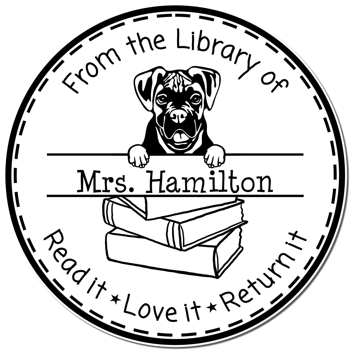 Customized Lending Library Stamper with Boxer Dog - Engineer Seal Stamps