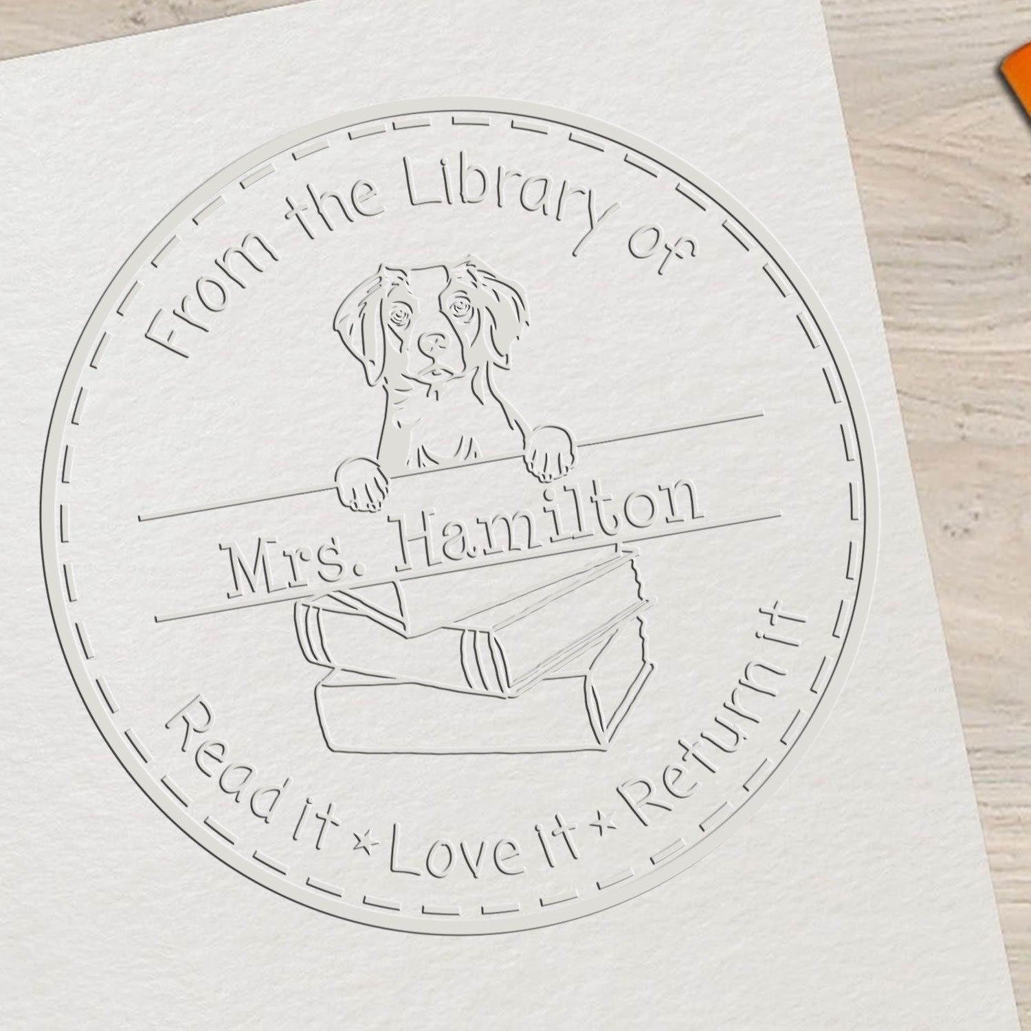 Custom Library Embossed Stamp with Brittany Dog - Engineer Seal Stamps