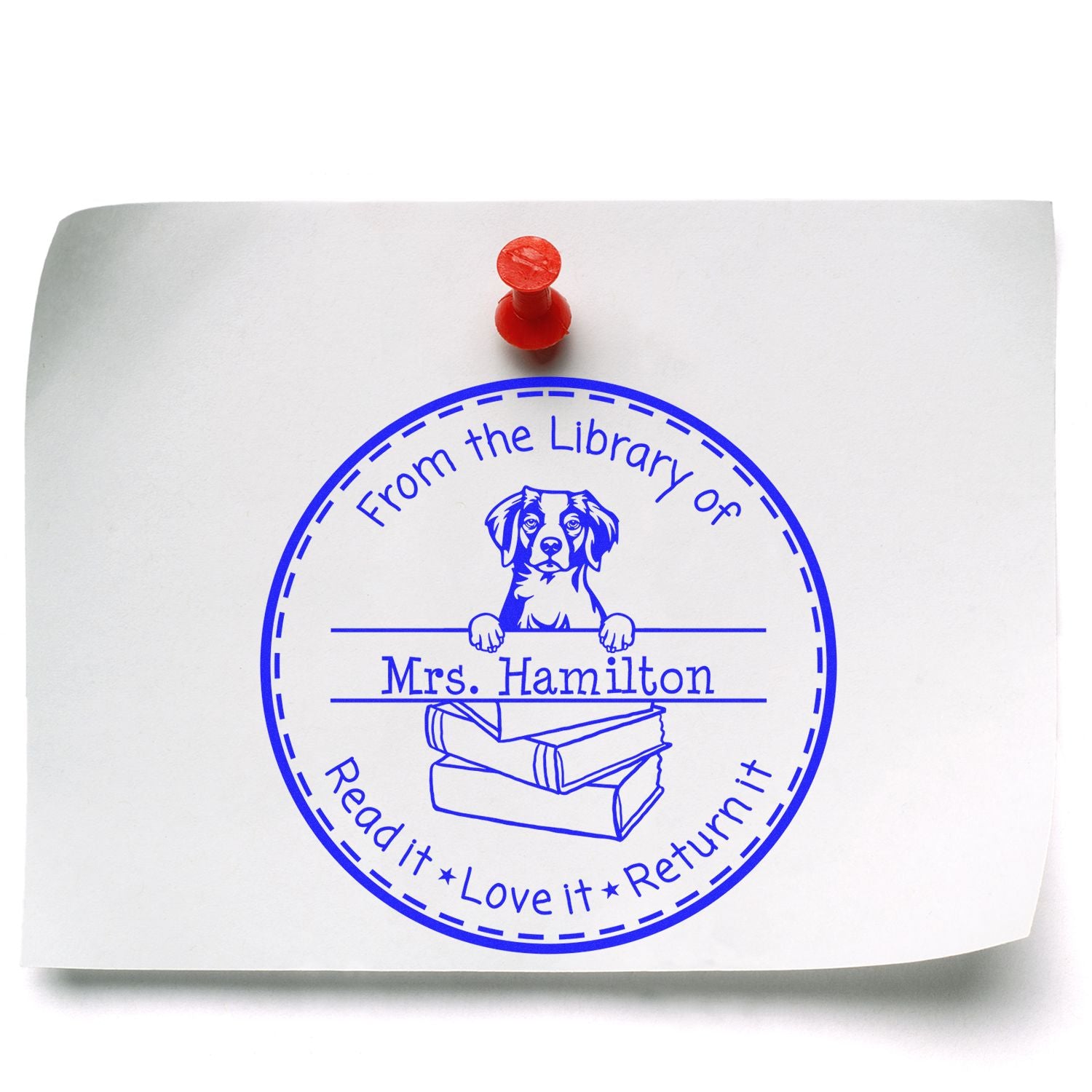 Customized Personal Book Stamp with Brittany Dog - Engineer Seal Stamps