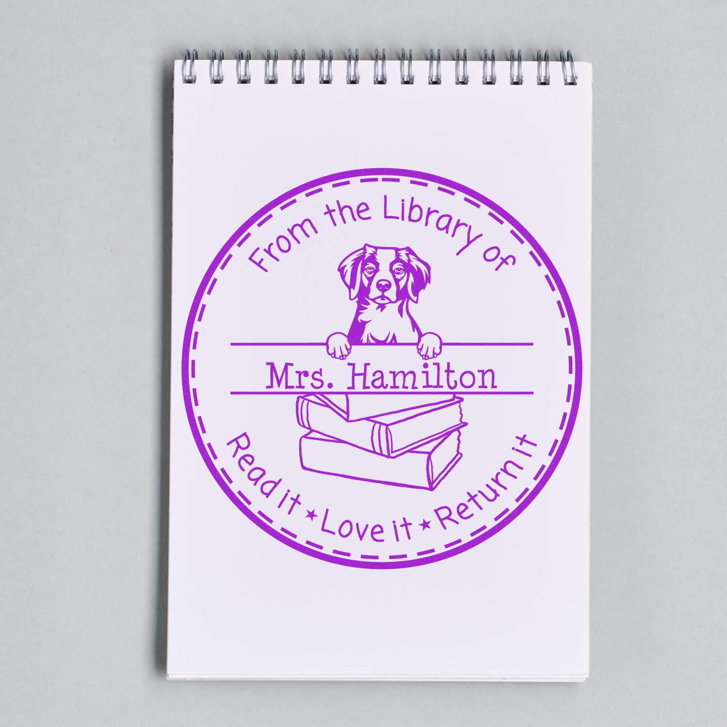 Customized Personal Book Stamp with Brittany Dog - Engineer Seal Stamps