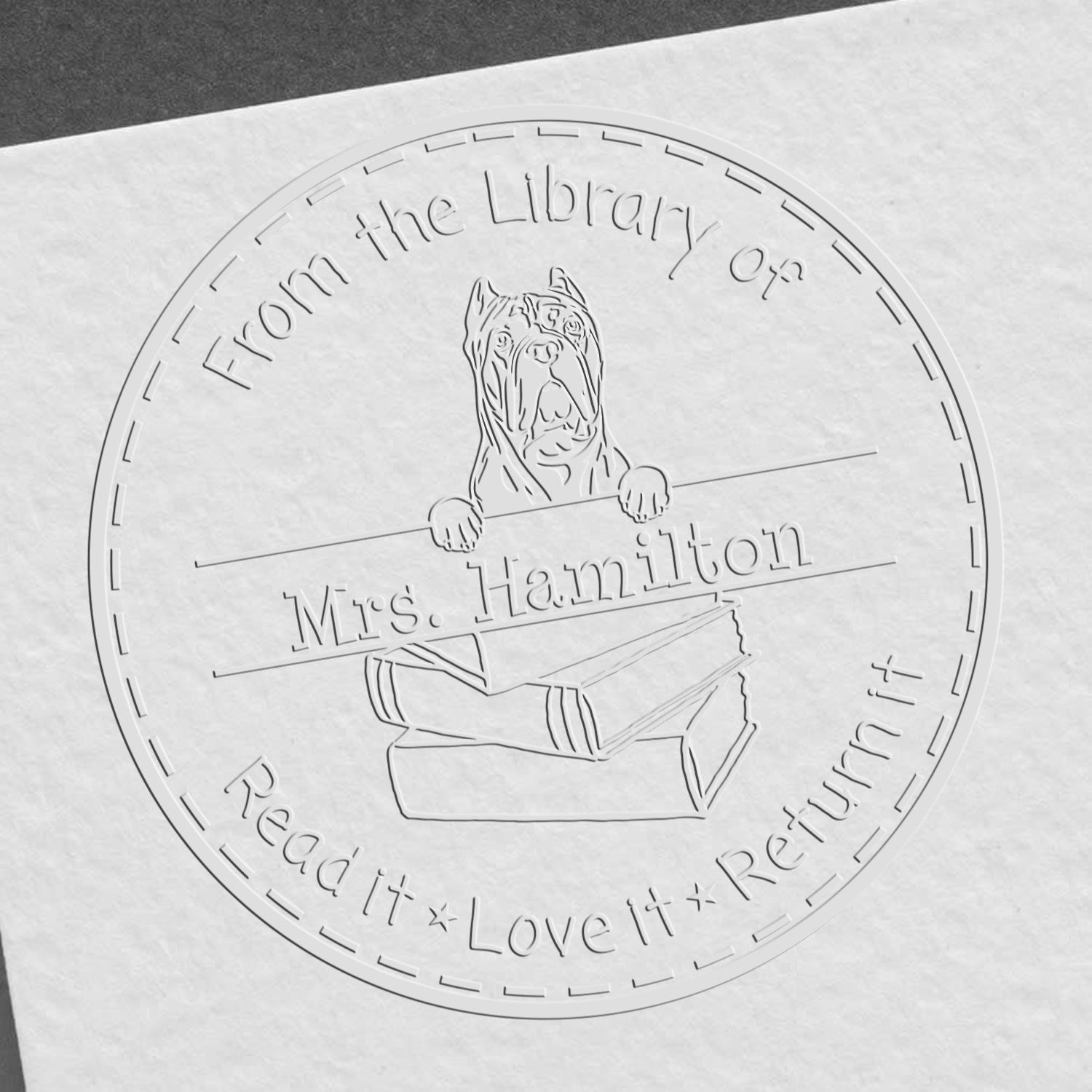 Custom Classroom Library Embosser with Cane Corso Dog - Engineer Seal Stamps