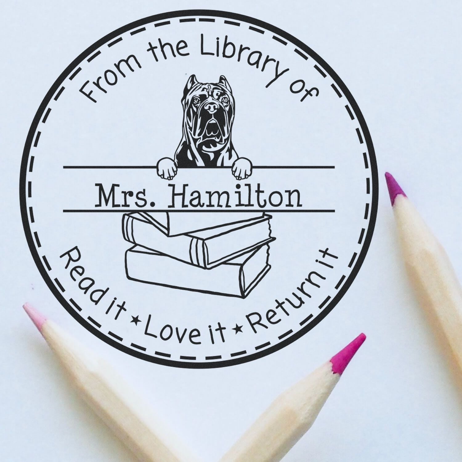 Customized Classroom Book Lending Stamp with Cane Corso Dog - Engineer Seal Stamps
