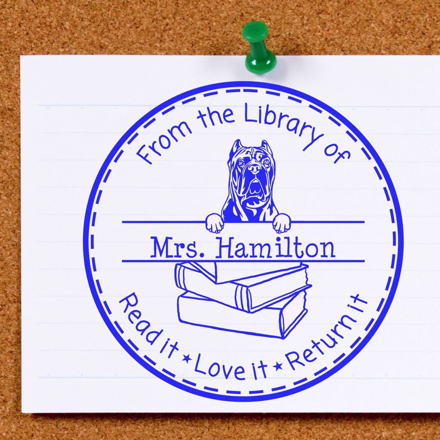 Customized Classroom Book Lending Stamp with Cane Corso Dog - Engineer Seal Stamps