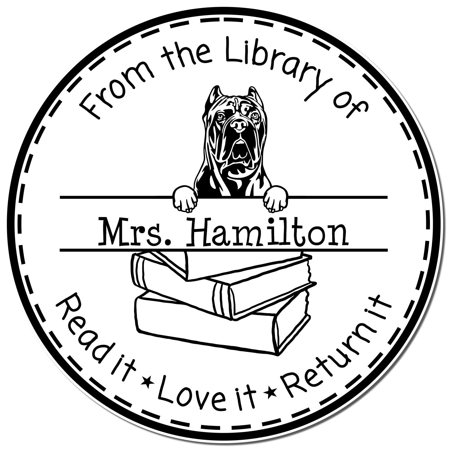 Customized Classroom Book Lending Stamp with Cane Corso Dog - Engineer Seal Stamps