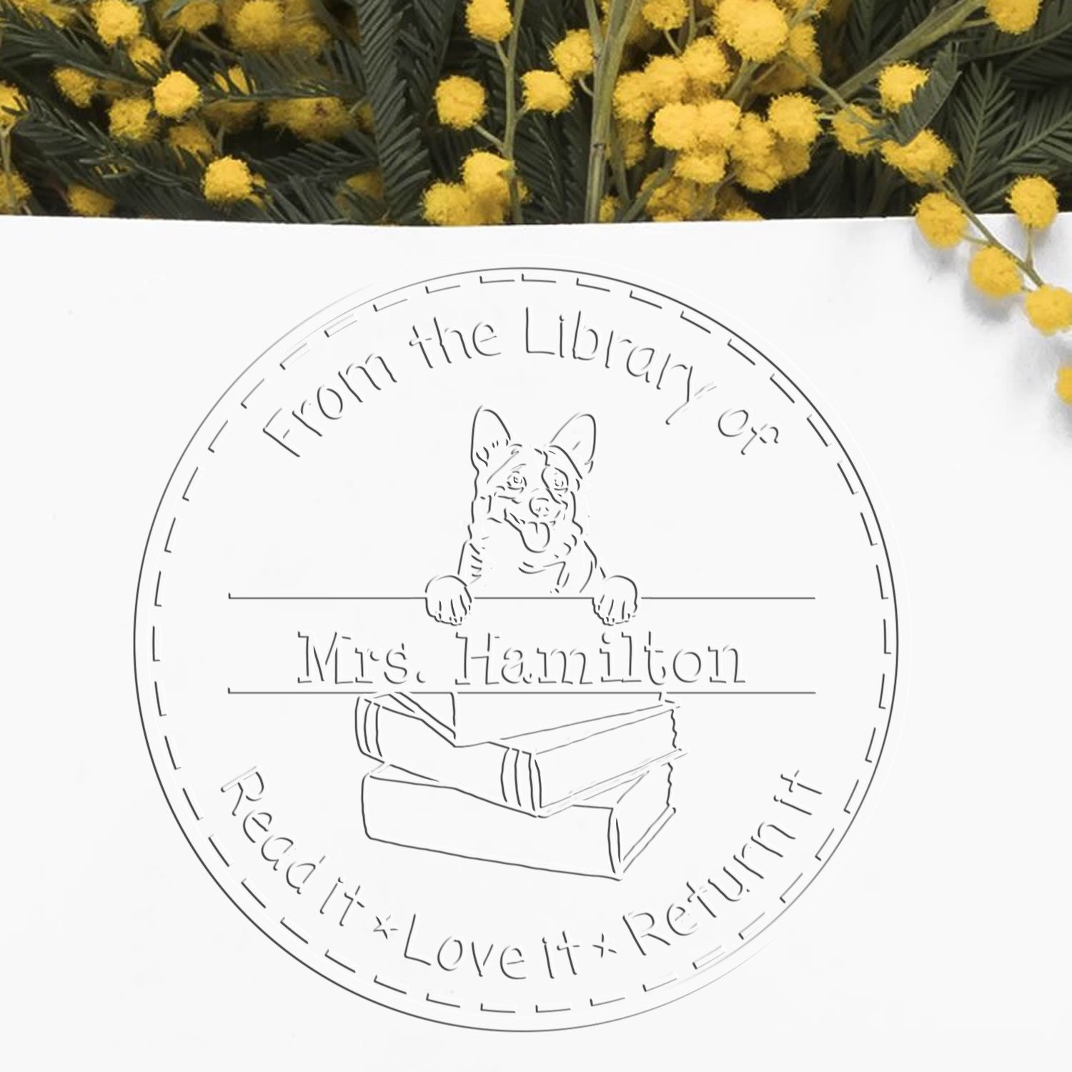 Custom Classroom Library Seal with Cardigan Welsh Corgis Dog - Engineer Seal Stamps