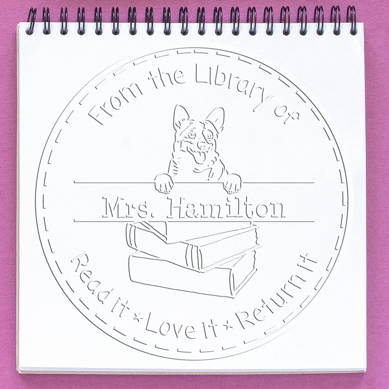 Custom Classroom Library Seal with Cardigan Welsh Corgis Dog - Engineer Seal Stamps