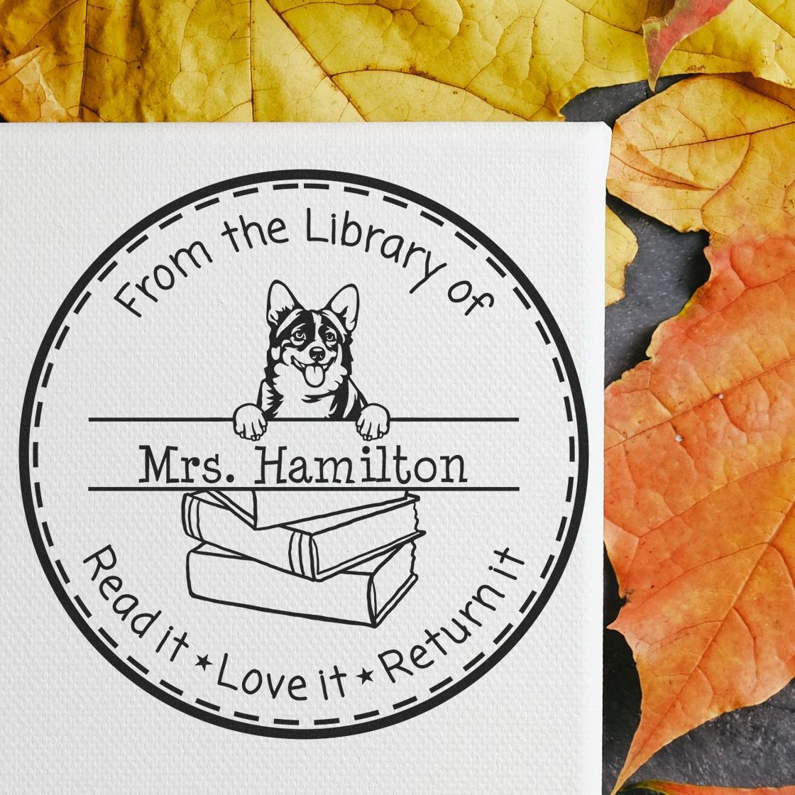 Customized Classroom Book Lending Stamper with Cardigan Welsh Corgis Dog - Engineer Seal Stamps