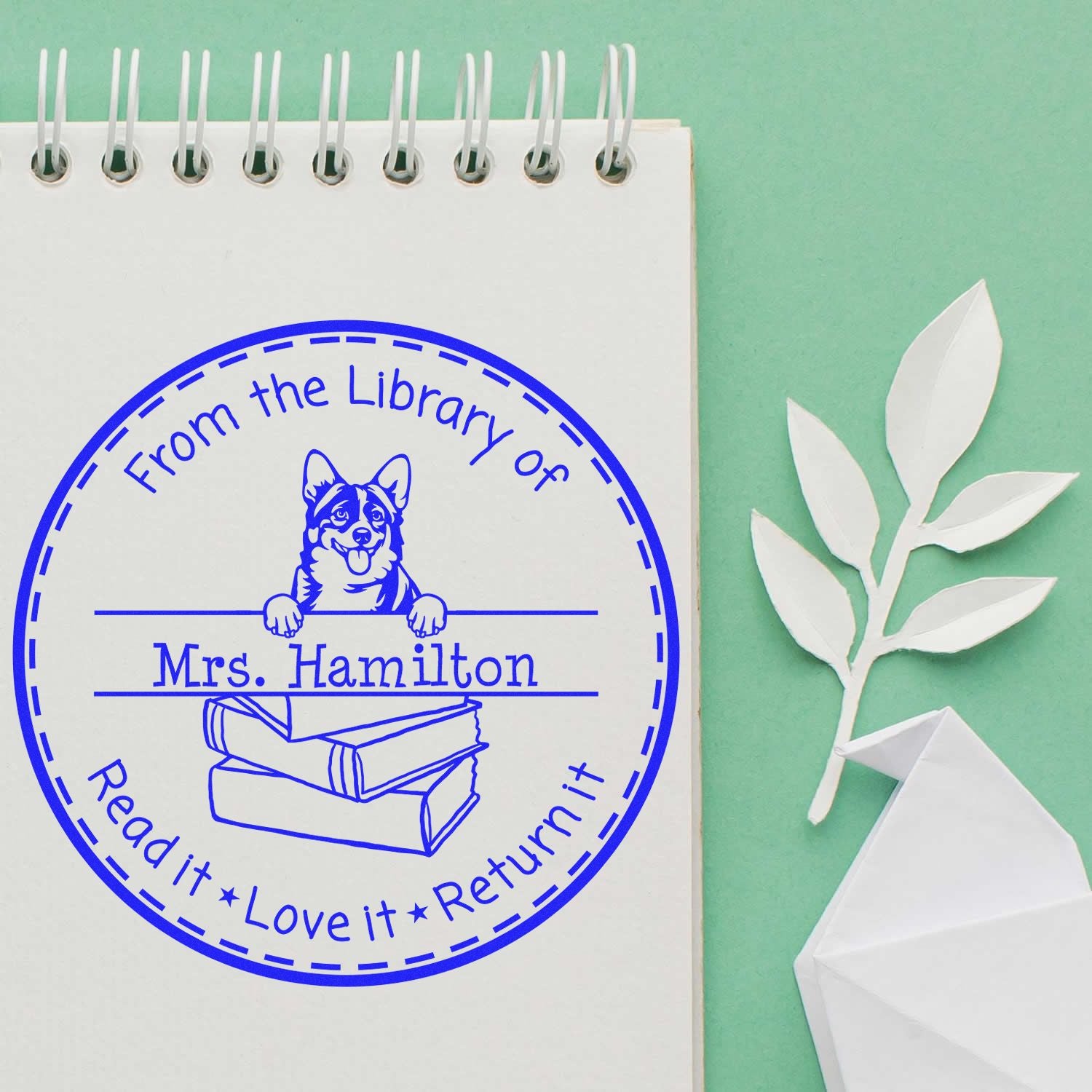 Customized Classroom Book Lending Stamper with Cardigan Welsh Corgis Dog - Engineer Seal Stamps