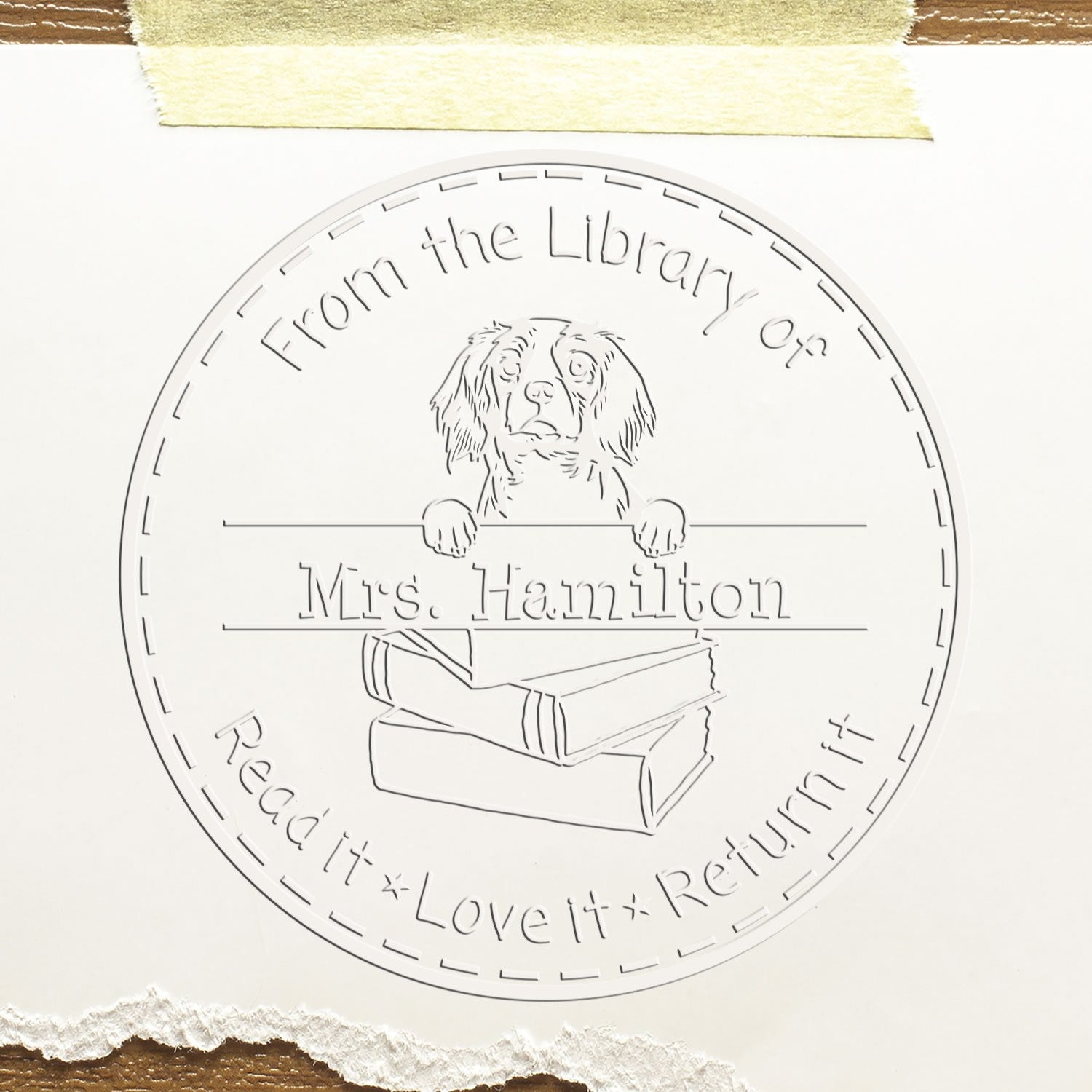 Custom Classroom Library Seal Embosser with Cavalier King Charles Spaniel Dog - Engineer Seal Stamps