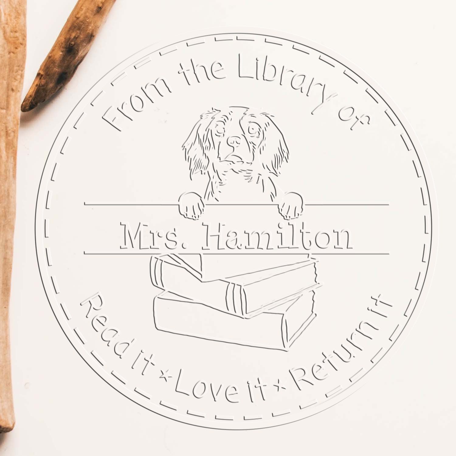 Custom Classroom Library Seal Embosser with Cavalier King Charles Spaniel Dog - Engineer Seal Stamps