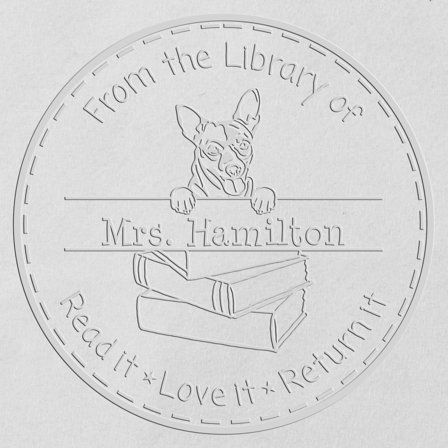 Custom Classroom Library Embossed Stamp with Cihuahua Dog - Engineer Seal Stamps