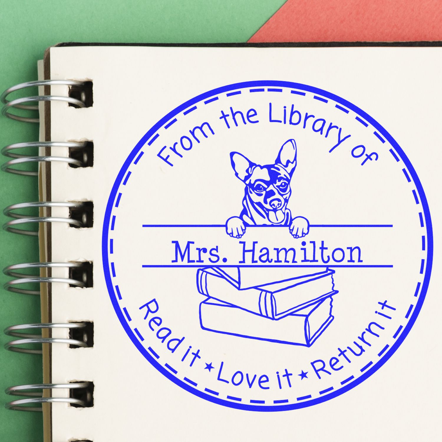 Customized Library Organization Stamper with Cihuahua Dog - Engineer Seal Stamps