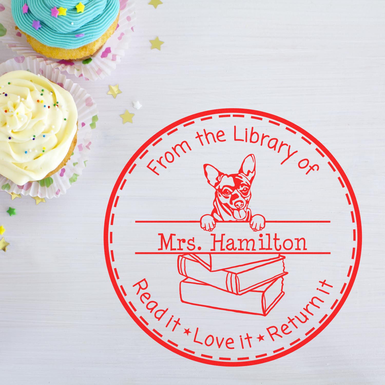 Customized Library Organization Stamper with Cihuahua Dog - Engineer Seal Stamps