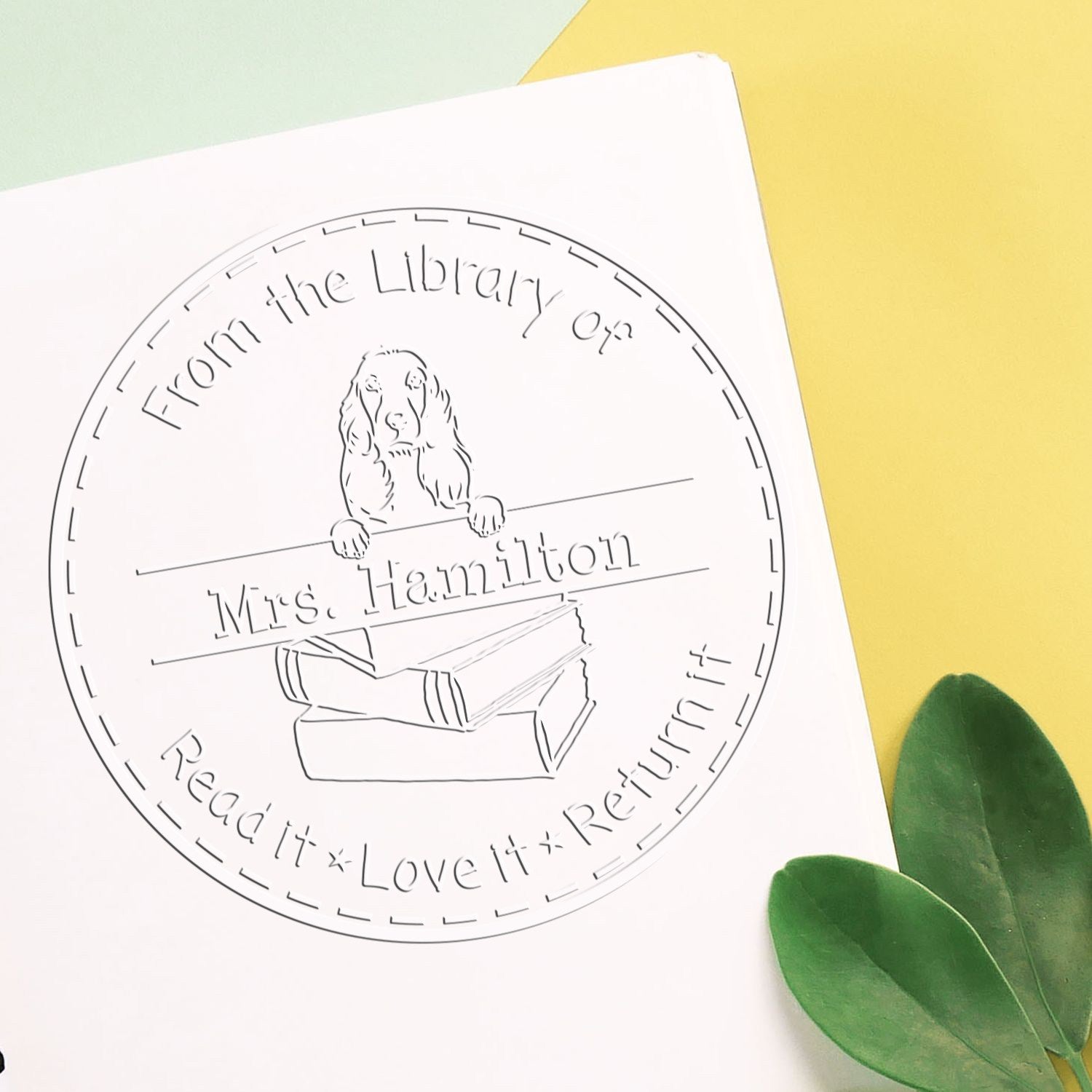 Custom Classroom Library Embossing Seal with Cocker Spaniel Dog - Engineer Seal Stamps
