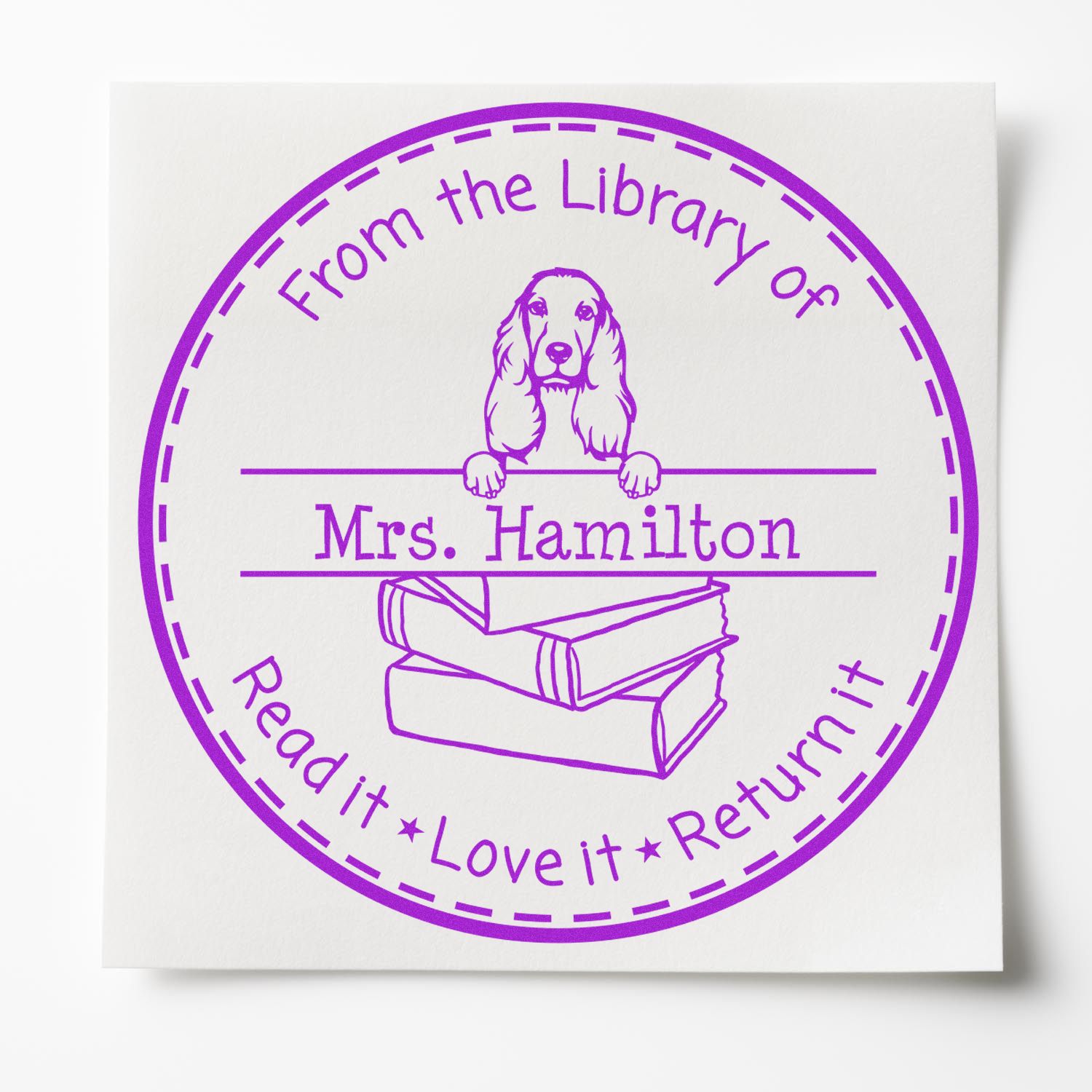 Customized For Lending Books Stamp with Cocker Spaniel Dog - Engineer Seal Stamps