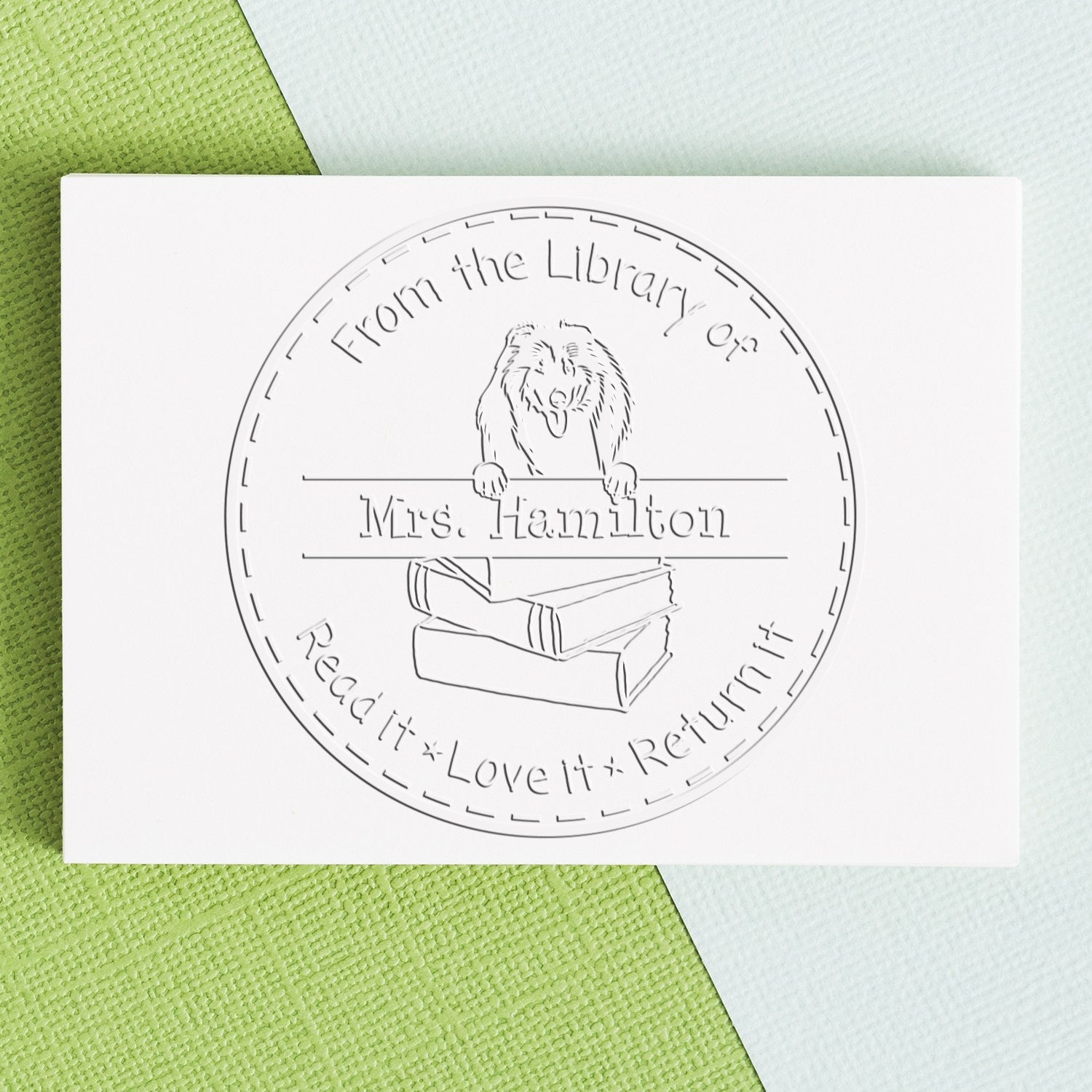 Custom Name For Teacher Embosser with Collies Dog - Engineer Seal Stamps
