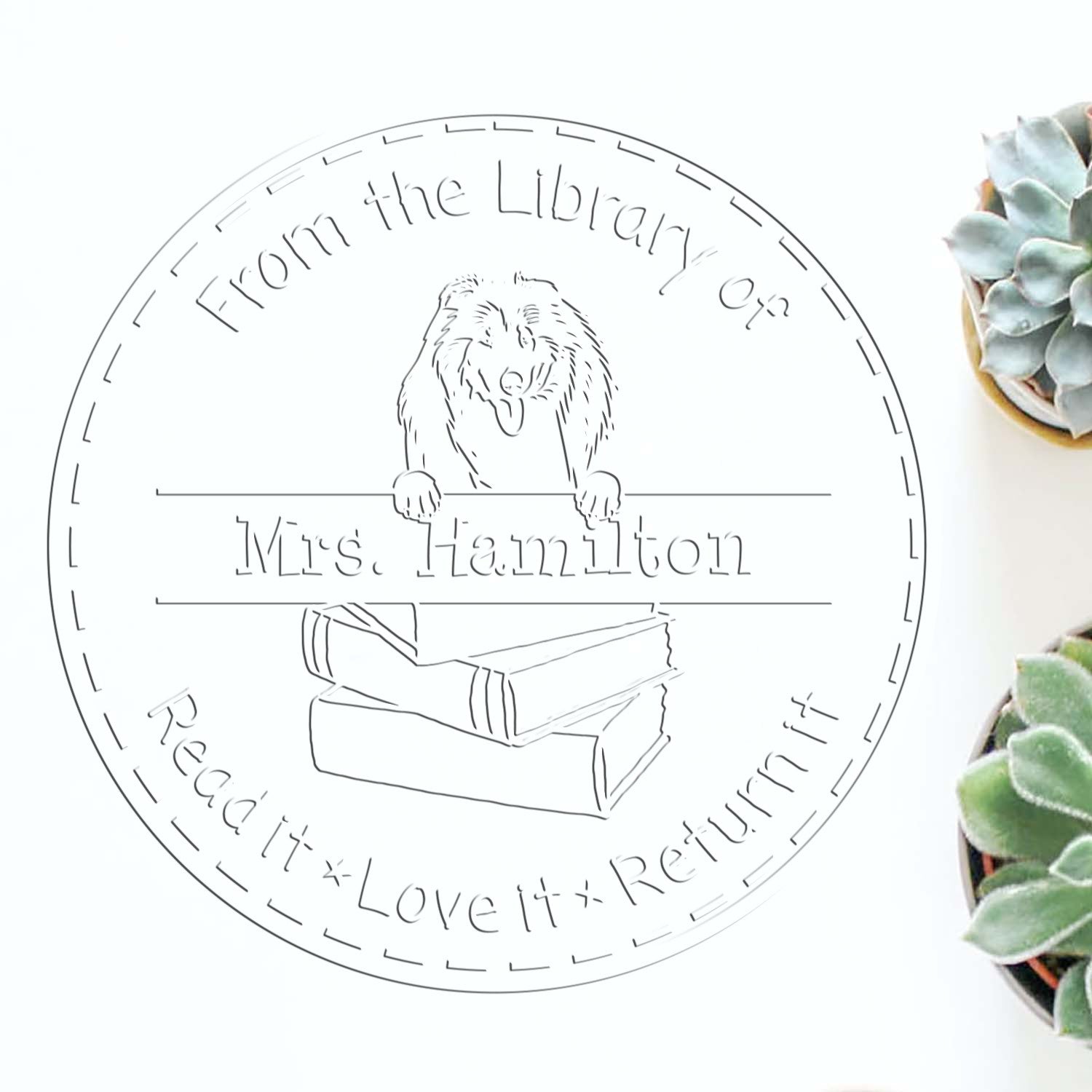 Custom Name For Teacher Embosser with Collies Dog - Engineer Seal Stamps