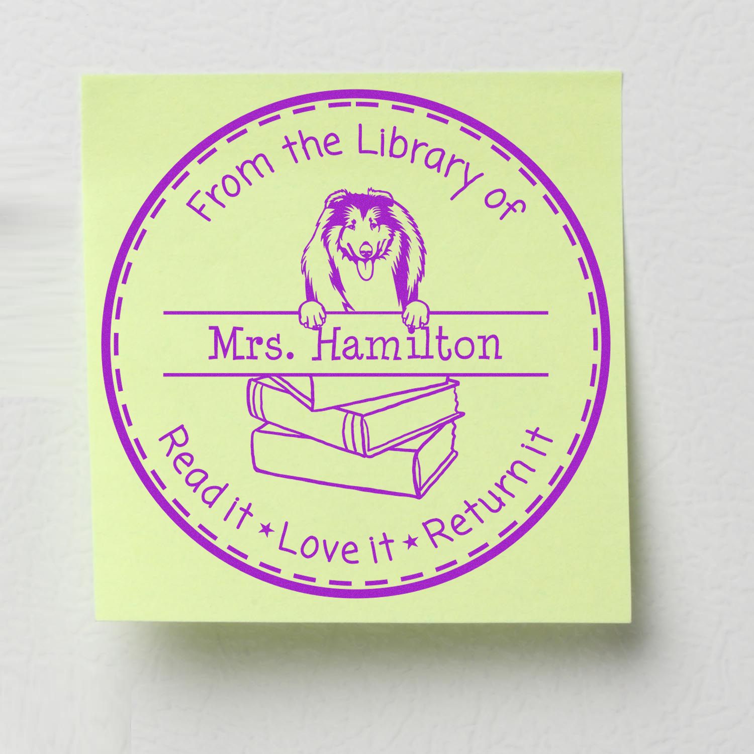 Collies Dog Customized Classroom Book Ownership Stamp - Engineer Seal Stamps