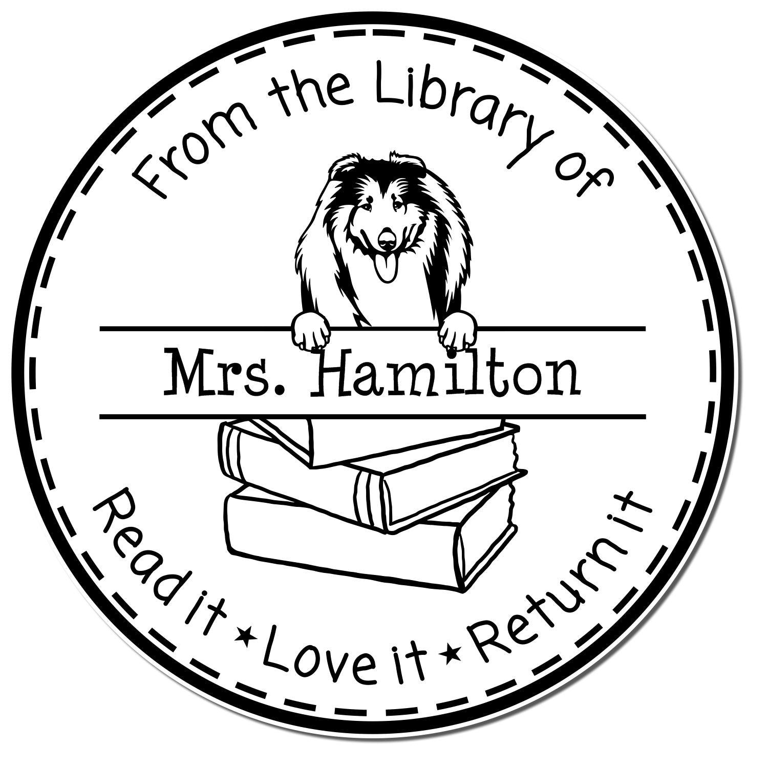Collies Dog Customized Classroom Book Ownership Stamp - Engineer Seal Stamps