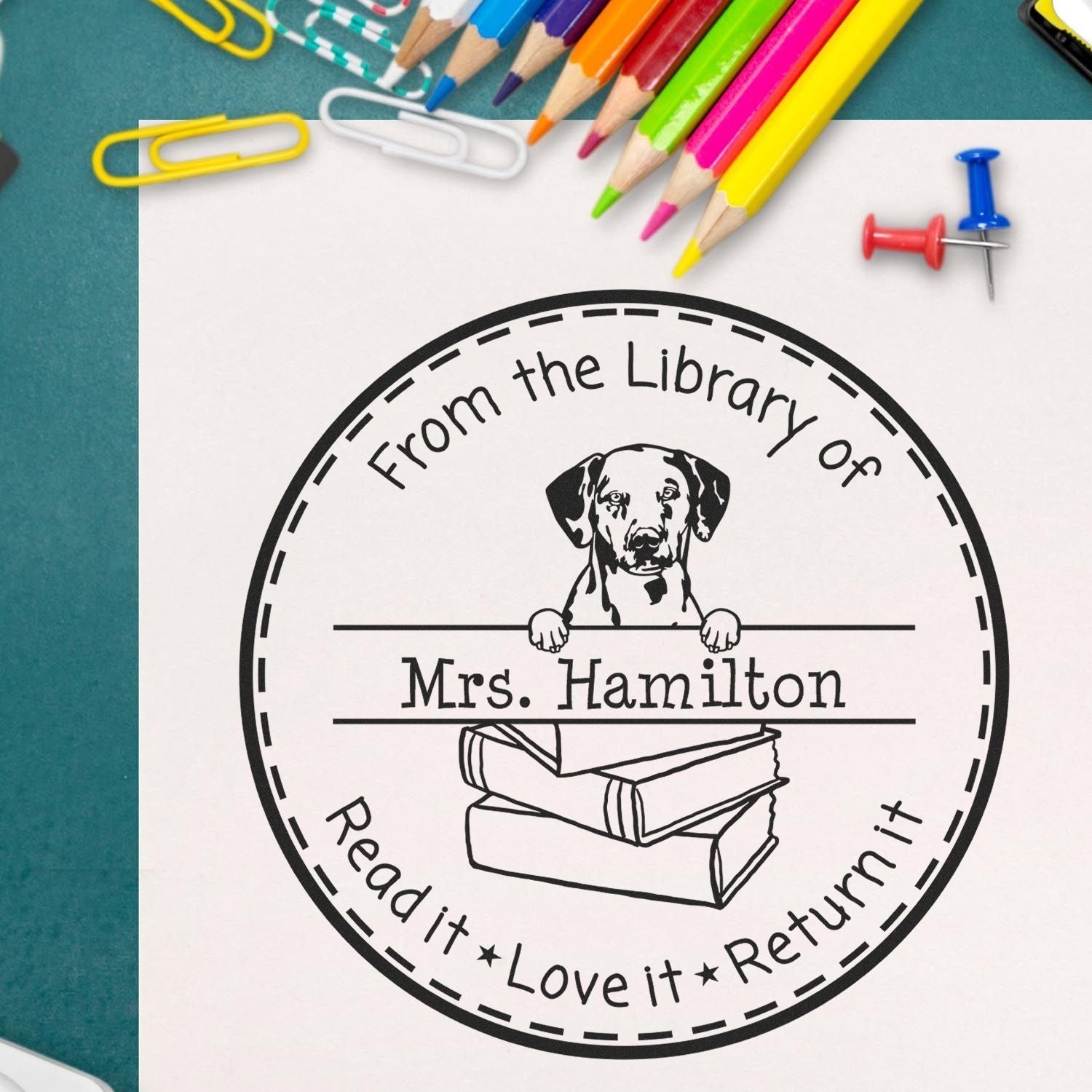Dalmatian Dog Themed Read It Love It Return It Teacher Stamp - Engineer Seal Stamps
